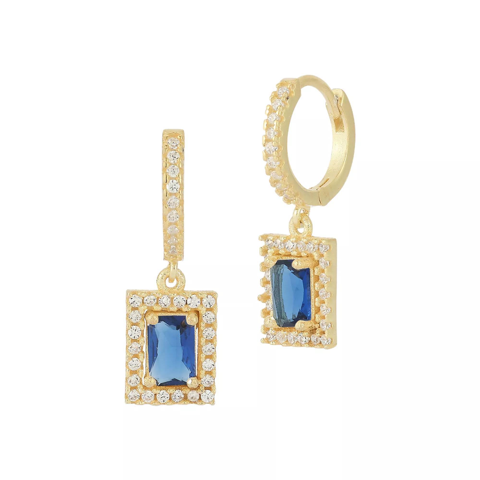 Sunkissed Sterling 14k Gold Over Silver Cubic Zirconia Cluster Charm Huggie Hoop Earrings, Women's, Gold Tone Blue Product Image