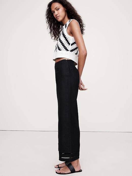 Mid-Rise Kick-Flare Lace-Trim Linen Ankle Pant Product Image