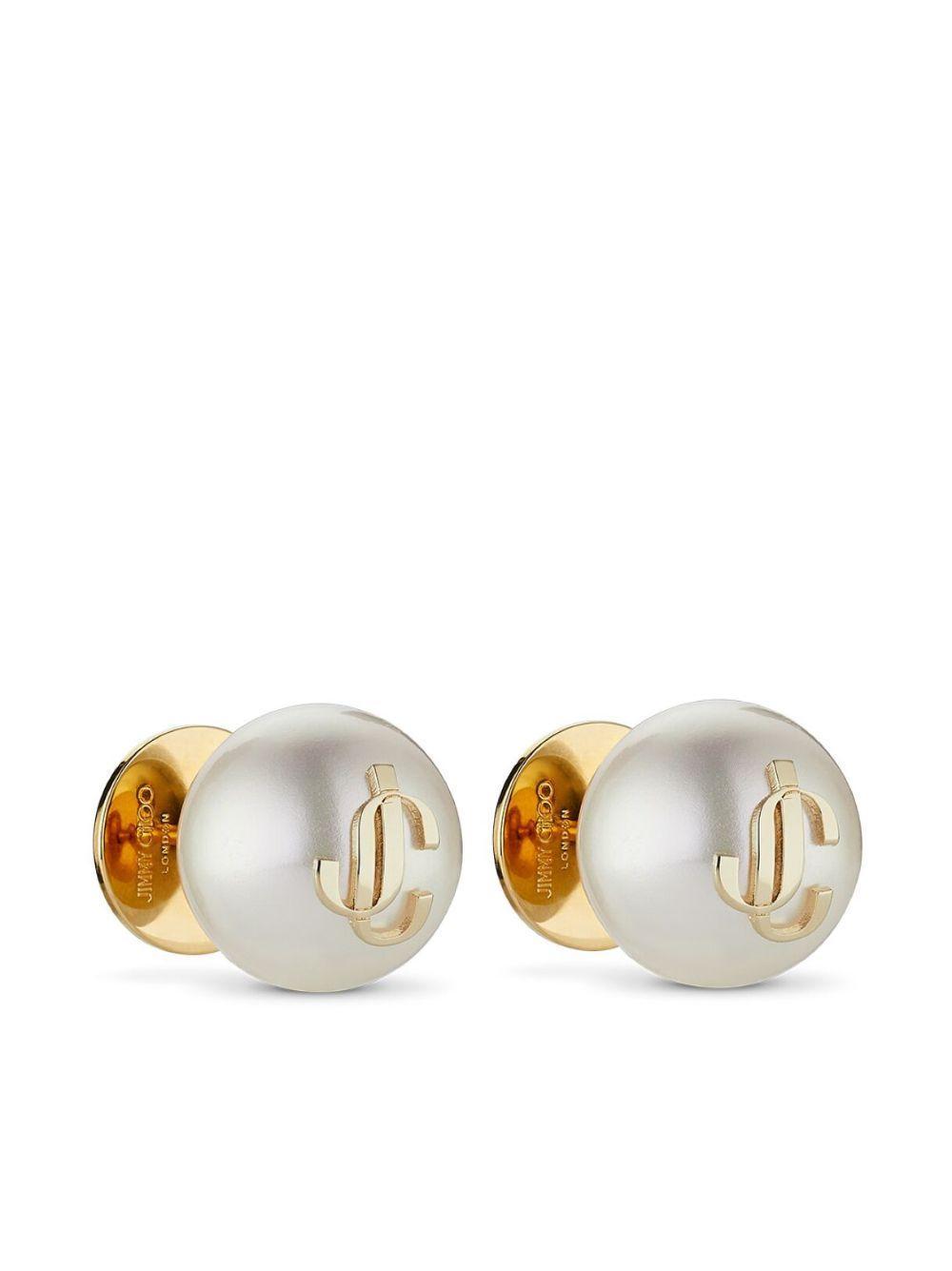 JIMMY CHOO Gold-finish Metal Jc Pearl Stud Earrings Accessories In White Product Image