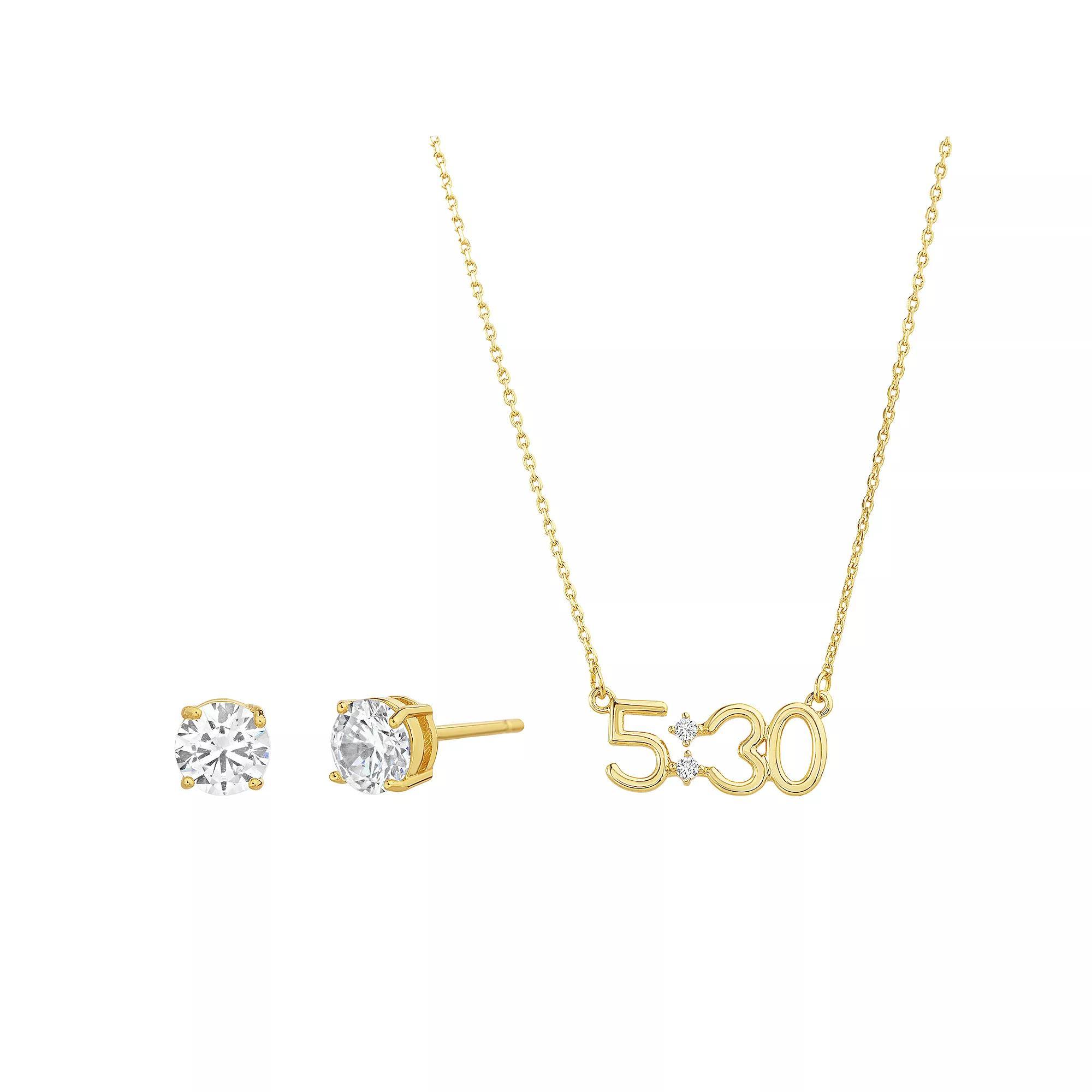Guided by Faith 14k Gold Plated Mark 5:30 Bible Verse Necklace with Cubic Zirconia Stud Earrings, Womens Gold Tone Product Image