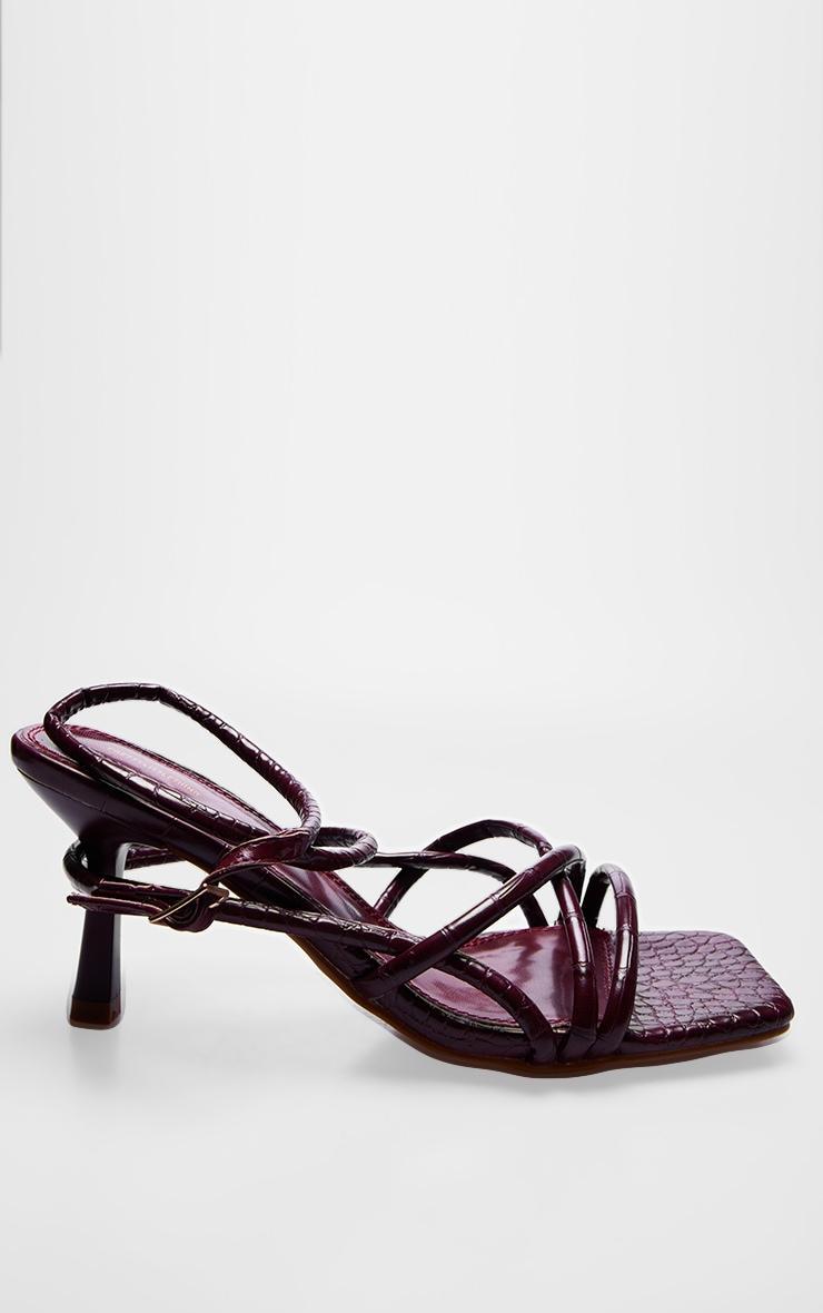 Burgundy Croc PU Square Toe Tube Strappy Mid Stiletto Heeled Sandals Product Image