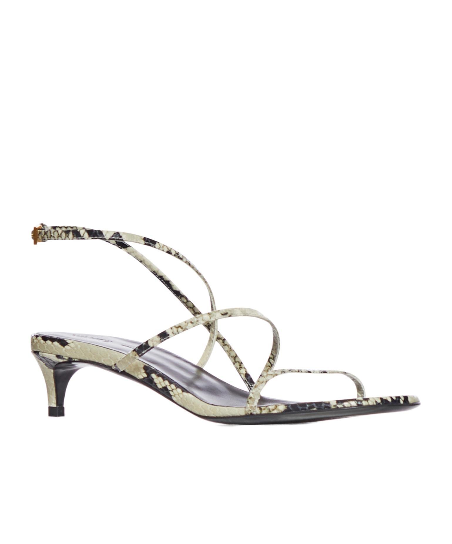 KHAITE Loop Snake-effect Leather Sandals In Beige Comb Product Image