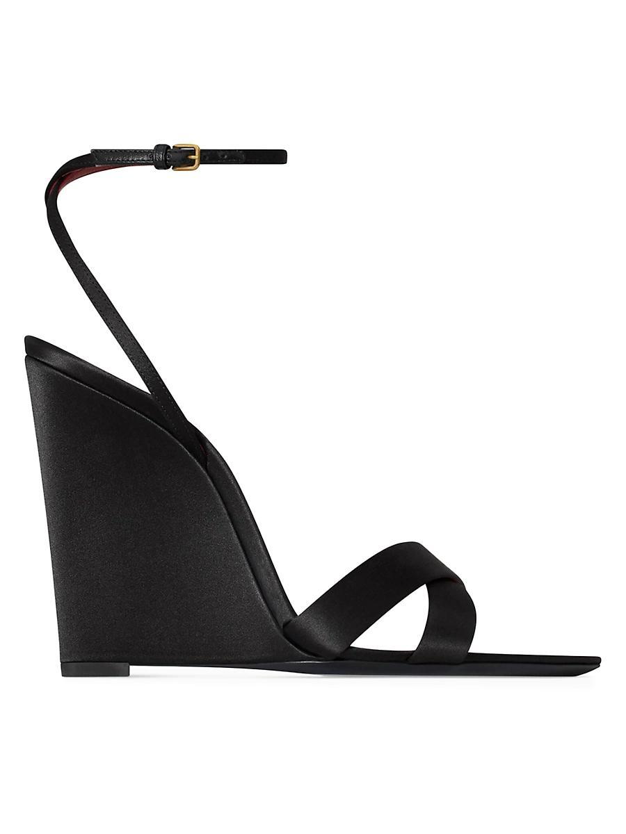 Saint Laurent Womens Bibi Wedges in Satin Crepe Product Image