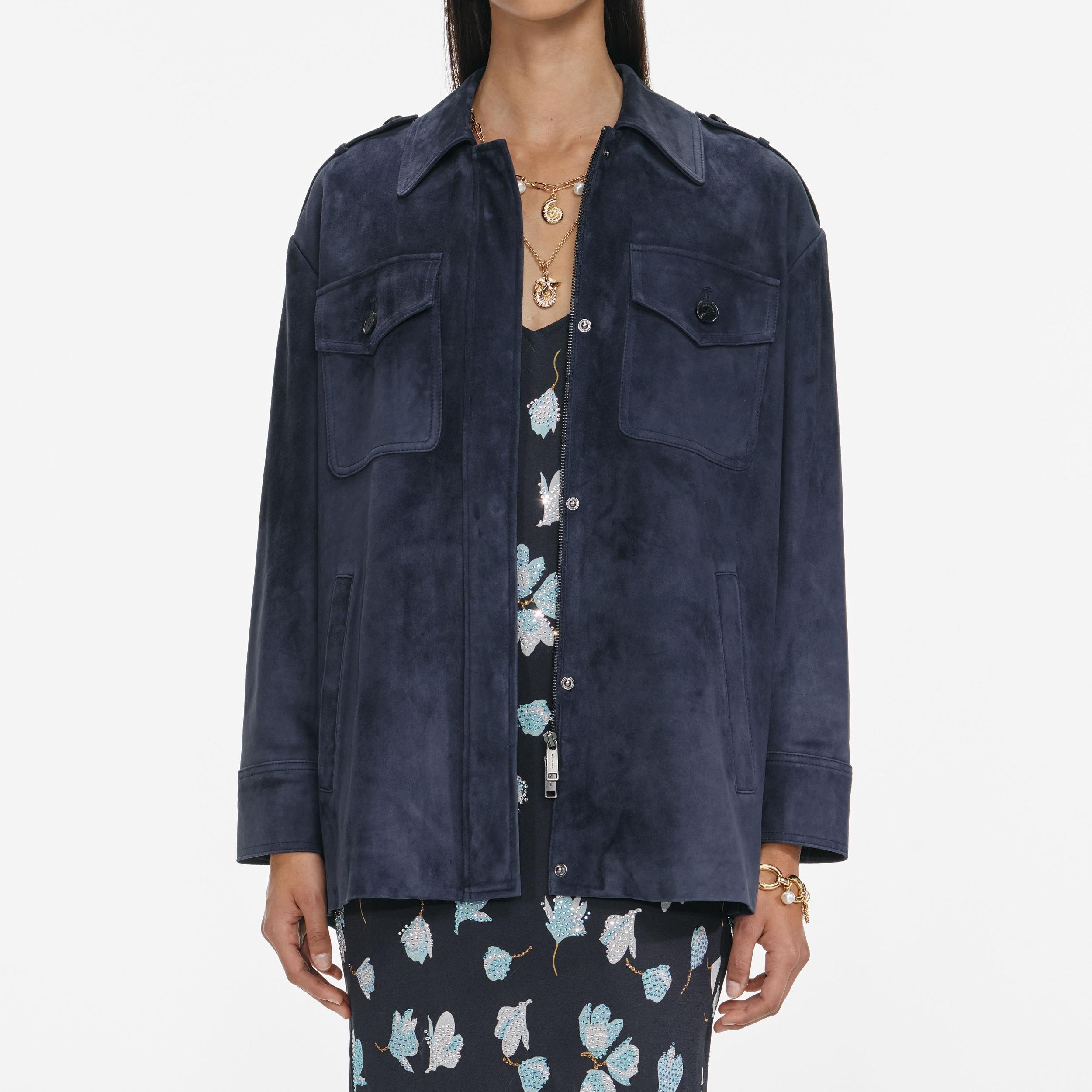 Navy Suede Oversized Jacket Product Image