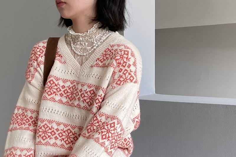 V-Neck Patterned Sweater Product Image