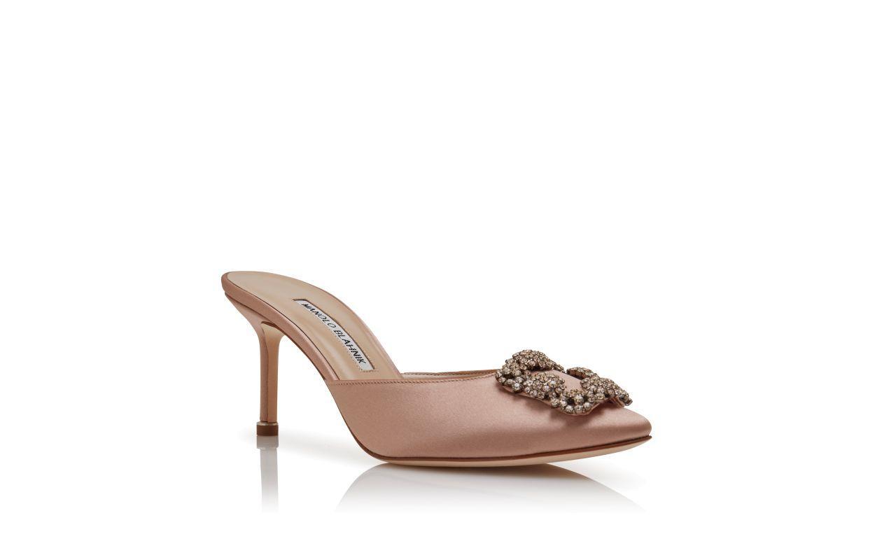 HANGISIMU Beige Satin Jewel Buckle Mules Product Image