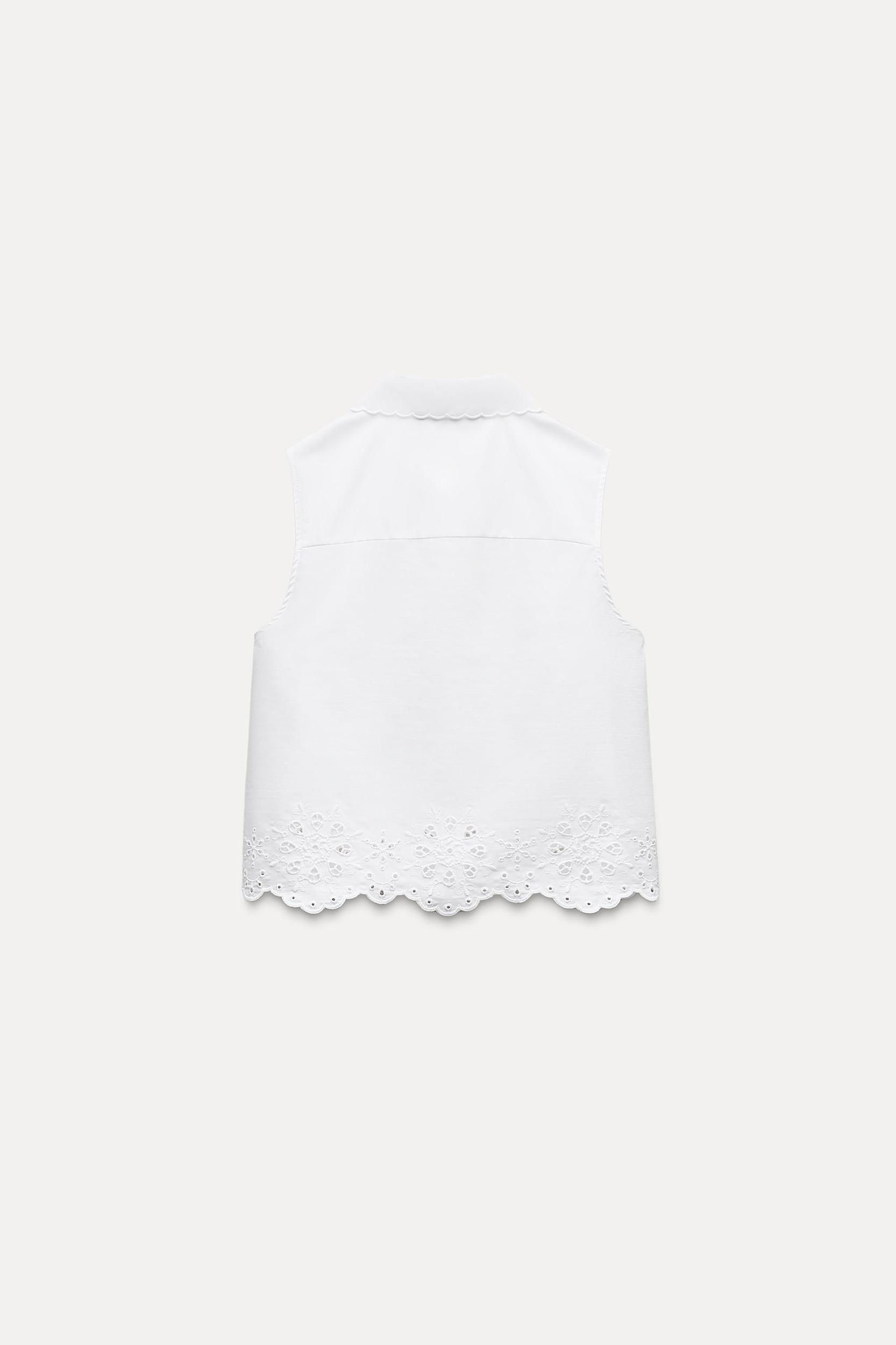 EMBROIDERED EYELET CROPPED SHIRT Product Image