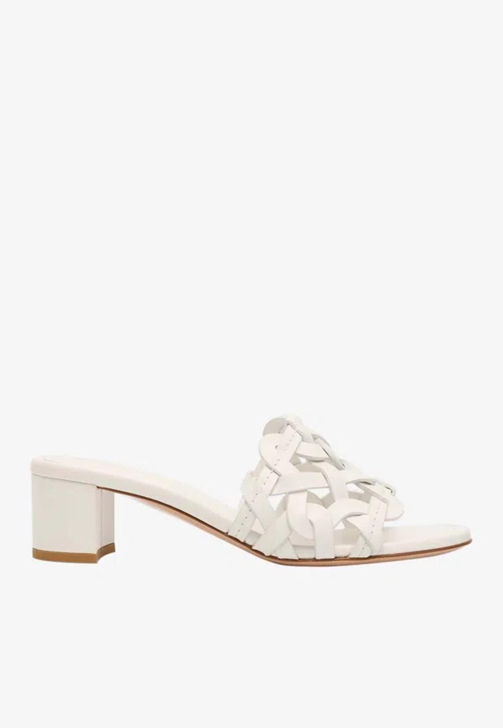 GIANVITO ROSSI Open Weave Leather Slide Sandals In White Product Image
