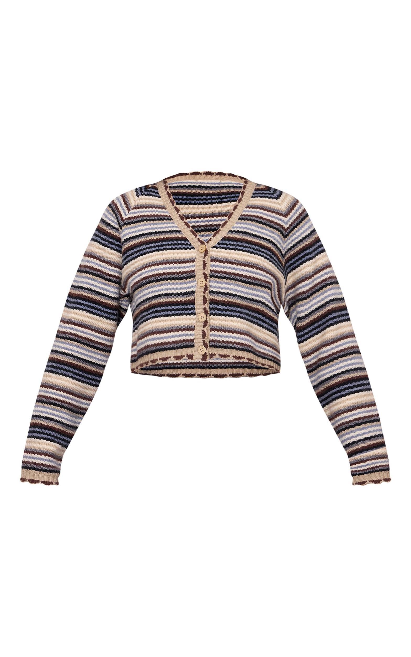 Multi Knit Jacquard Stripe Cropped Cardigan Product Image