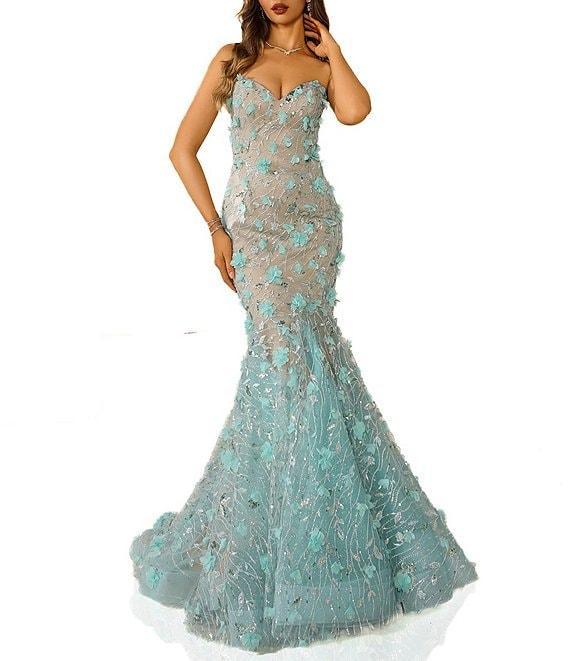 Terani Couture Sweetheart Strapless 3D Applique Tulle Mermaid Gown Product Image