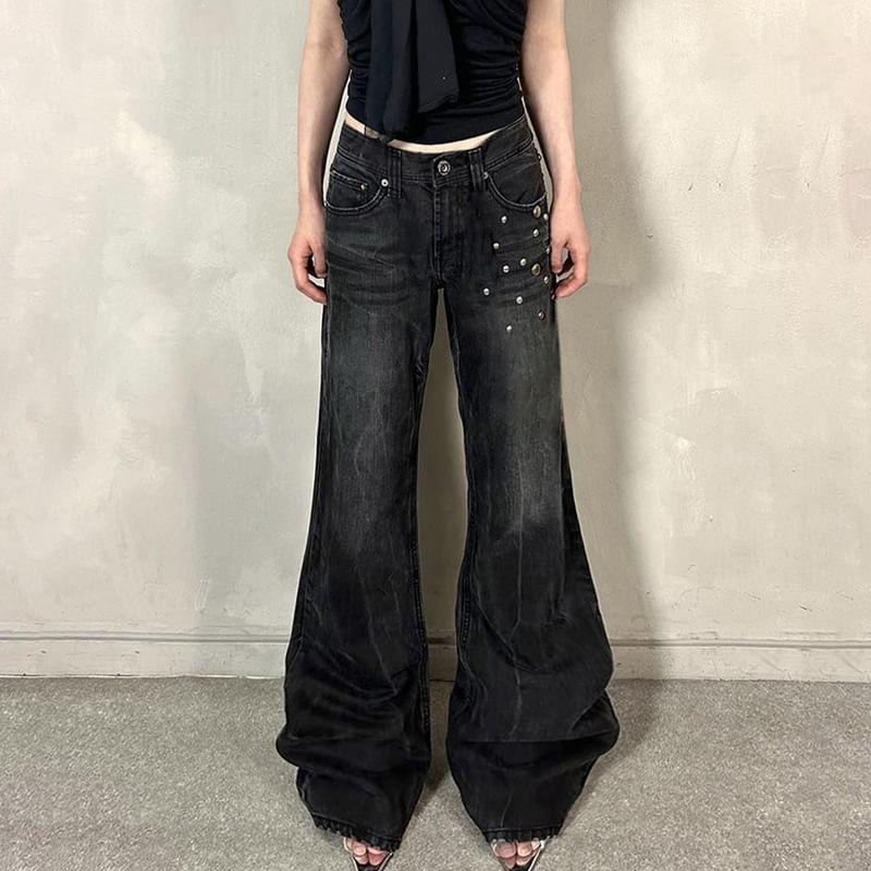 High Rise Studded Flared Jeans Product Image