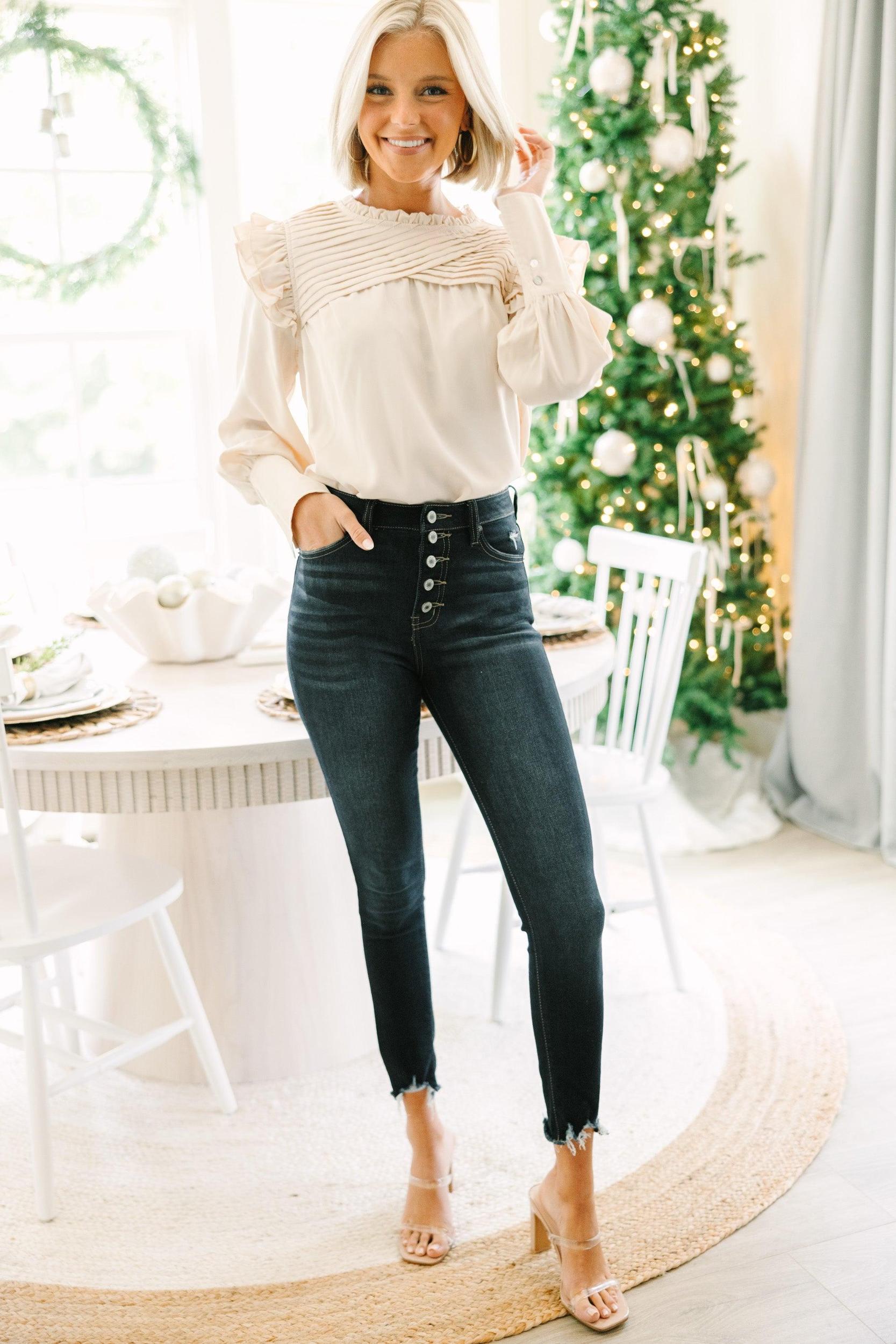 Save Your Applause Natural White Ruffled Blouse Female Product Image