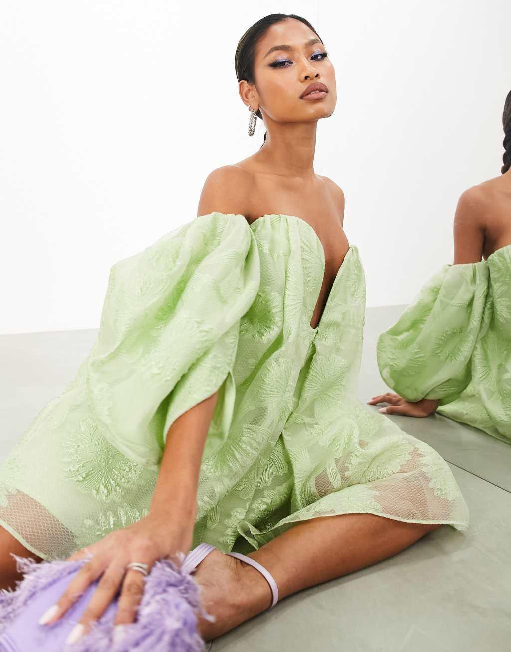 ASOS EDITION jacquard off the shoulder mini dress Product Image