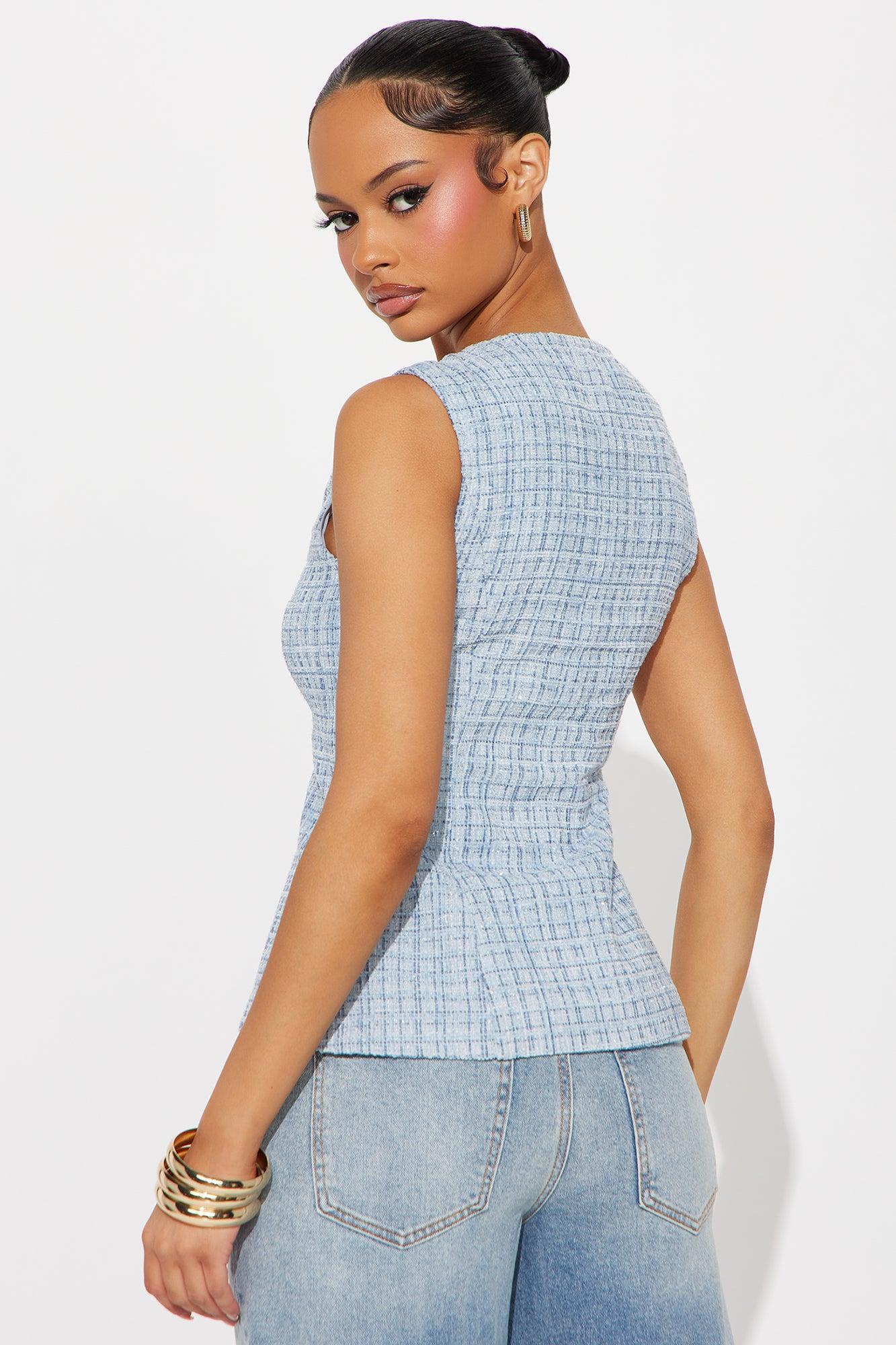Elegant Love Tweed Vest Top - Blue Product Image