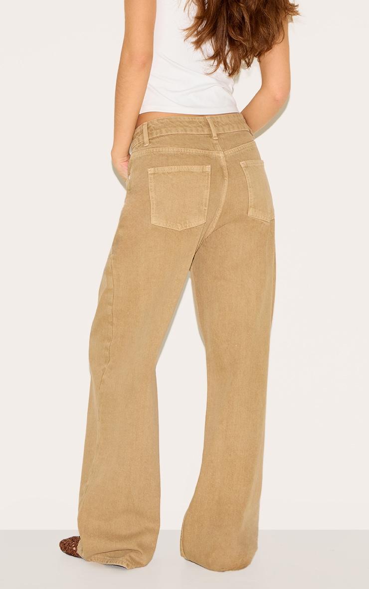 Washed Khaki Mid Rise Wide Leg Jeans Product Image