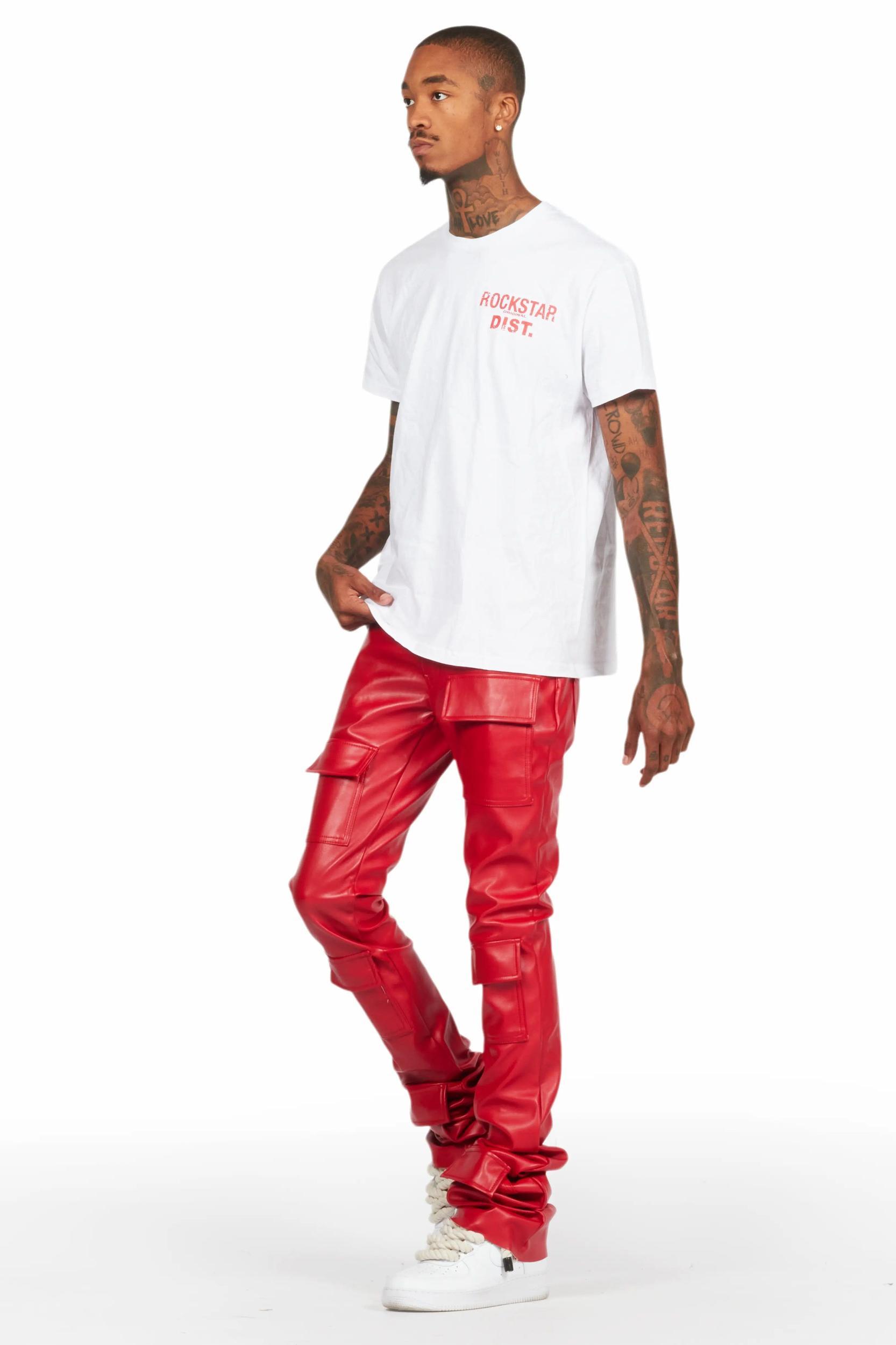 Petrus Red PU Stacked Flare Leather Jean Male Product Image
