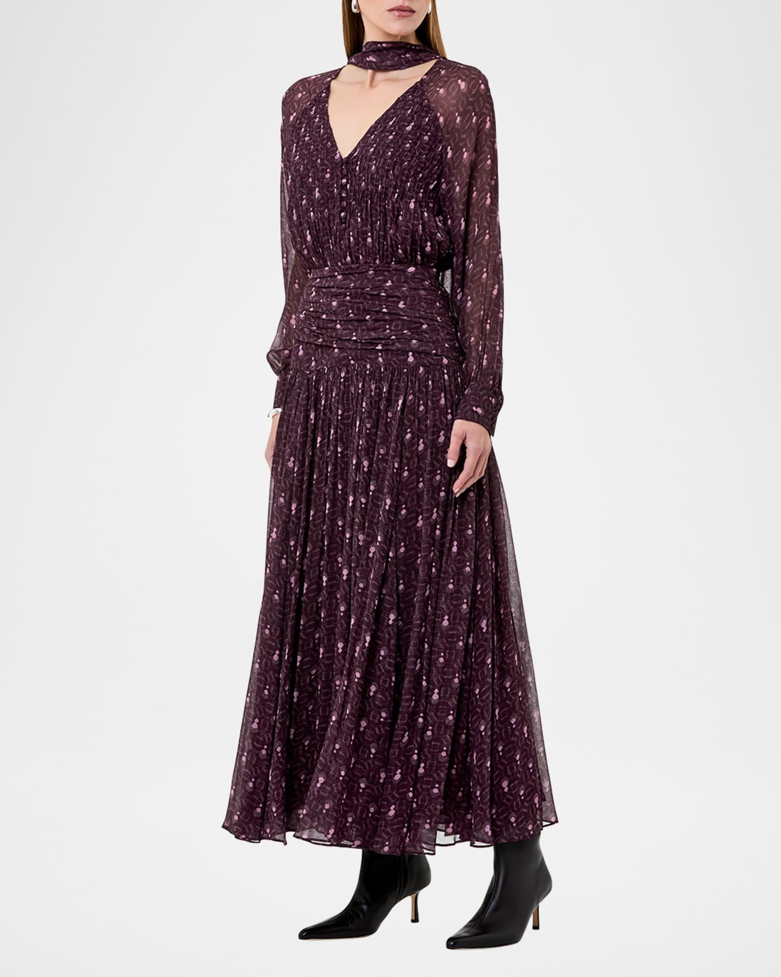 Draya Ruched Tie-Neck Viscose Maxi Dress Product Image