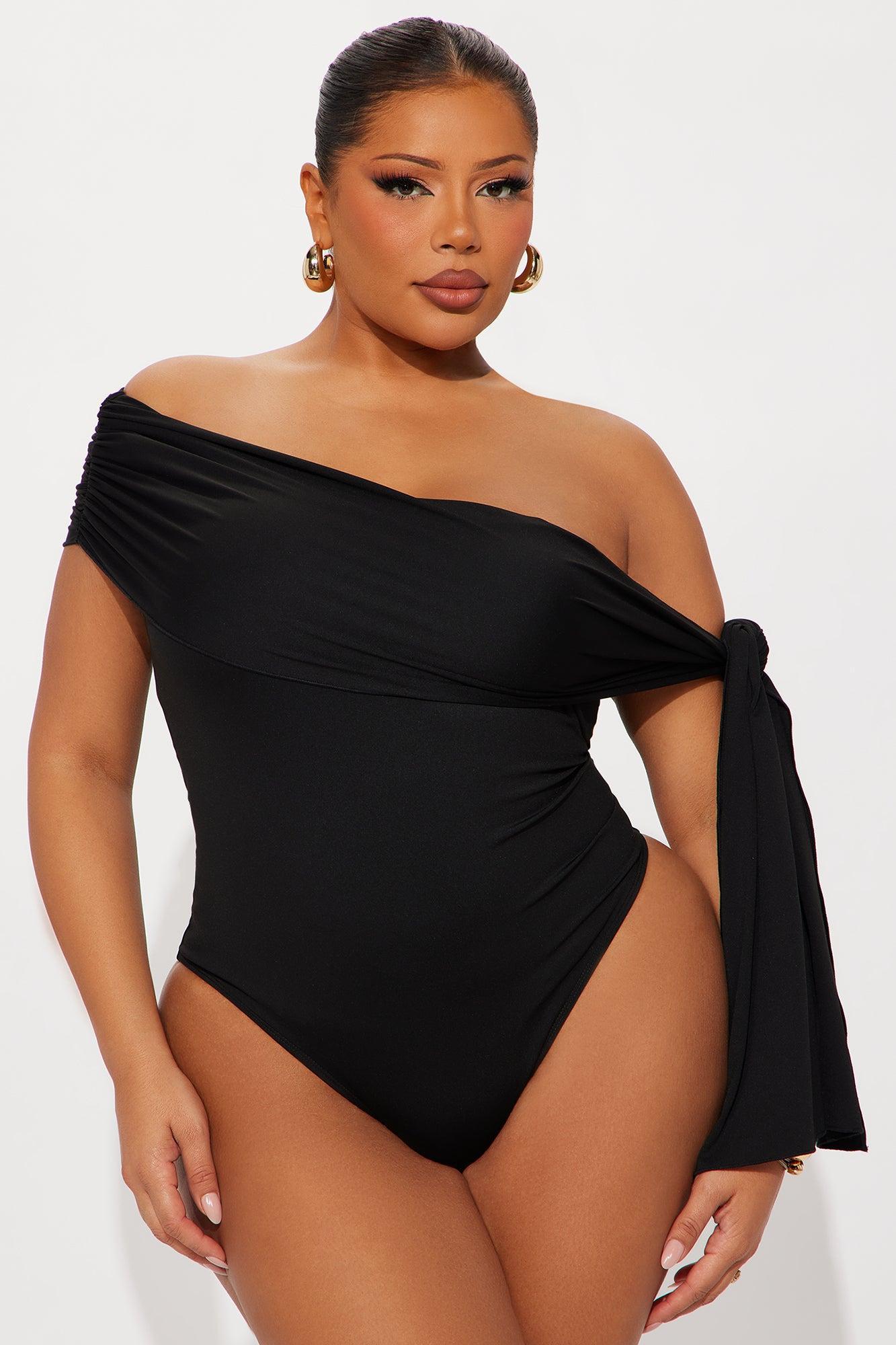Refined Class Ruched Off Shoulder Bodysuit - Black Product Image