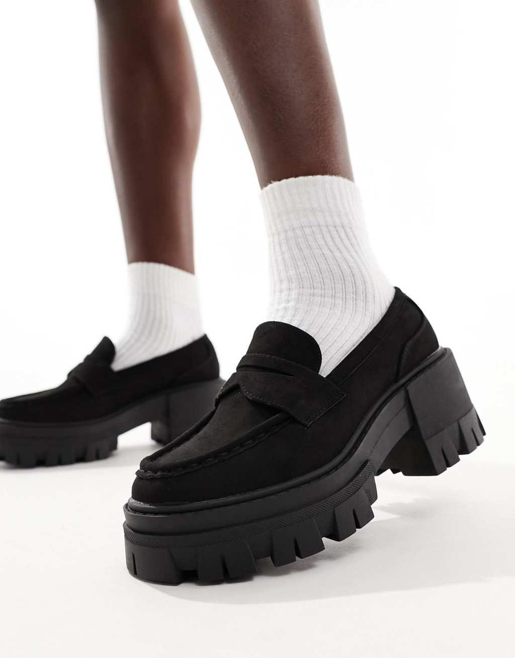 ASOS DESIGN Script chunky mid heeled loafers Product Image