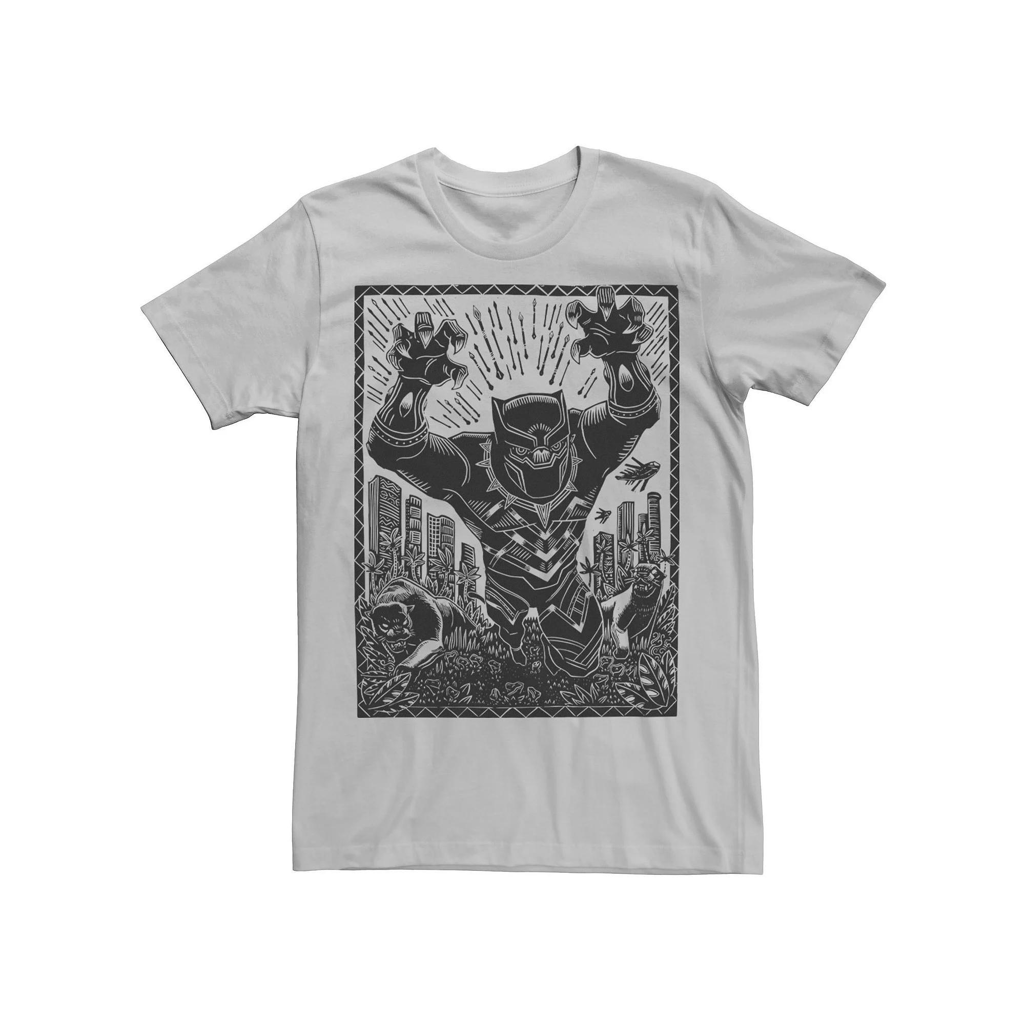 Men's Marvel Black Panther Woodcut Purple Portrait Tee, Size: XXL, Silver Product Image
