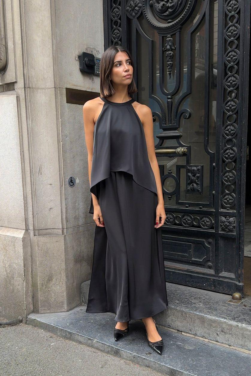 Satin Flowy Maxi Dress Product Image