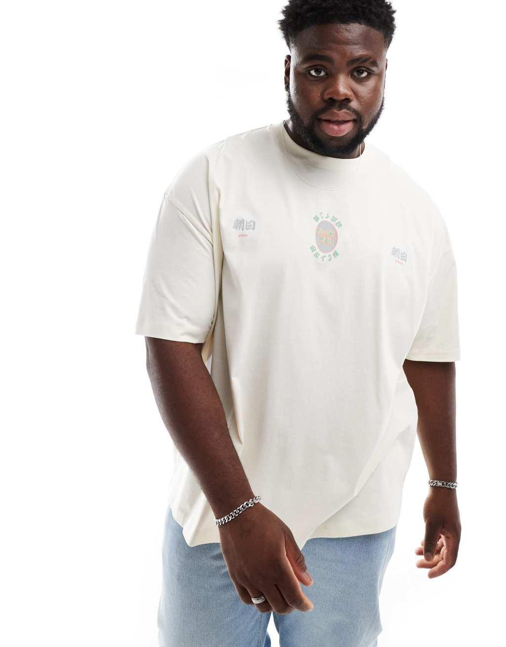 ASOS DESIGN oversized T-shirt with chest print in off-white Product Image