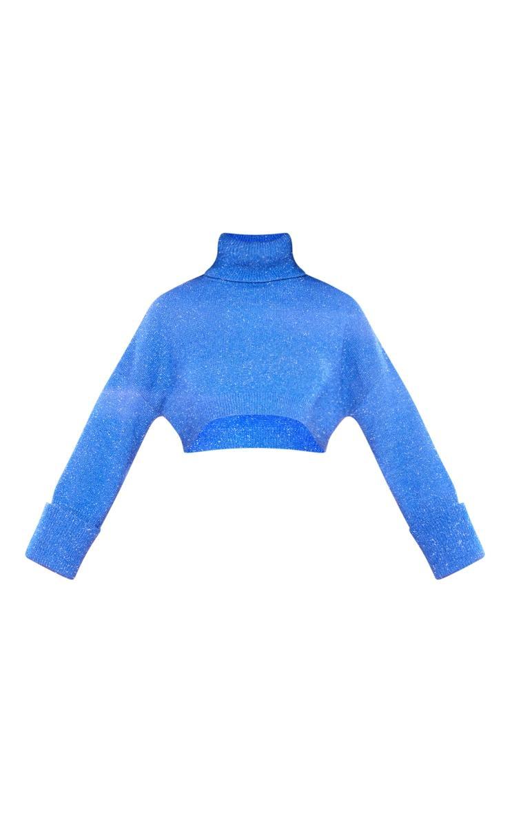 Midnight Blue Tinsel Knit High Neck Oversized Sweater Product Image