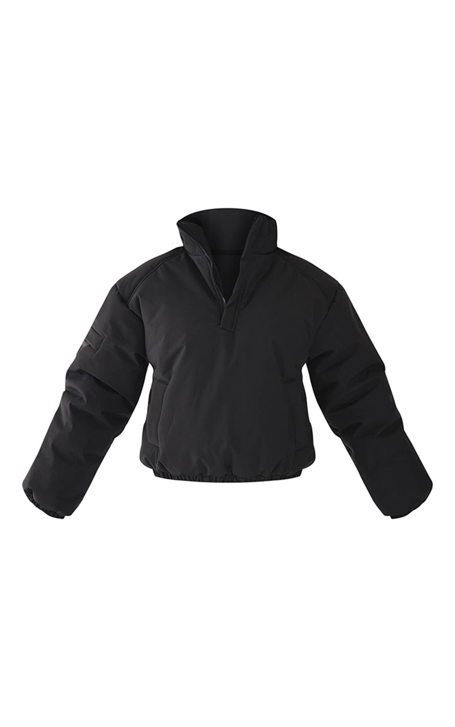 Black High Neck Cropped Puffer Jacket Product Image
