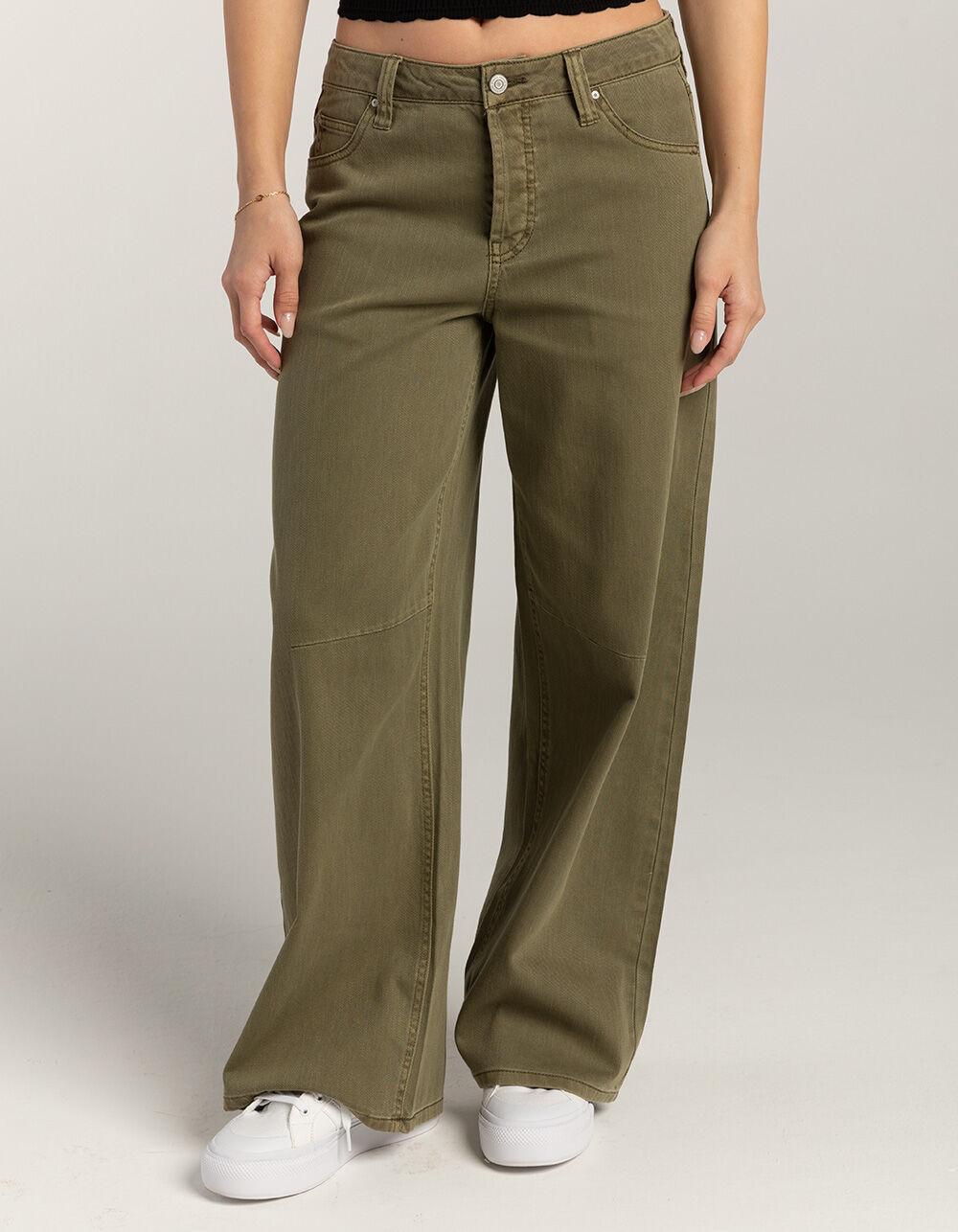 RSQ Womens Mid Rise Baggy Buckle Jeans - OLIVE Product Image