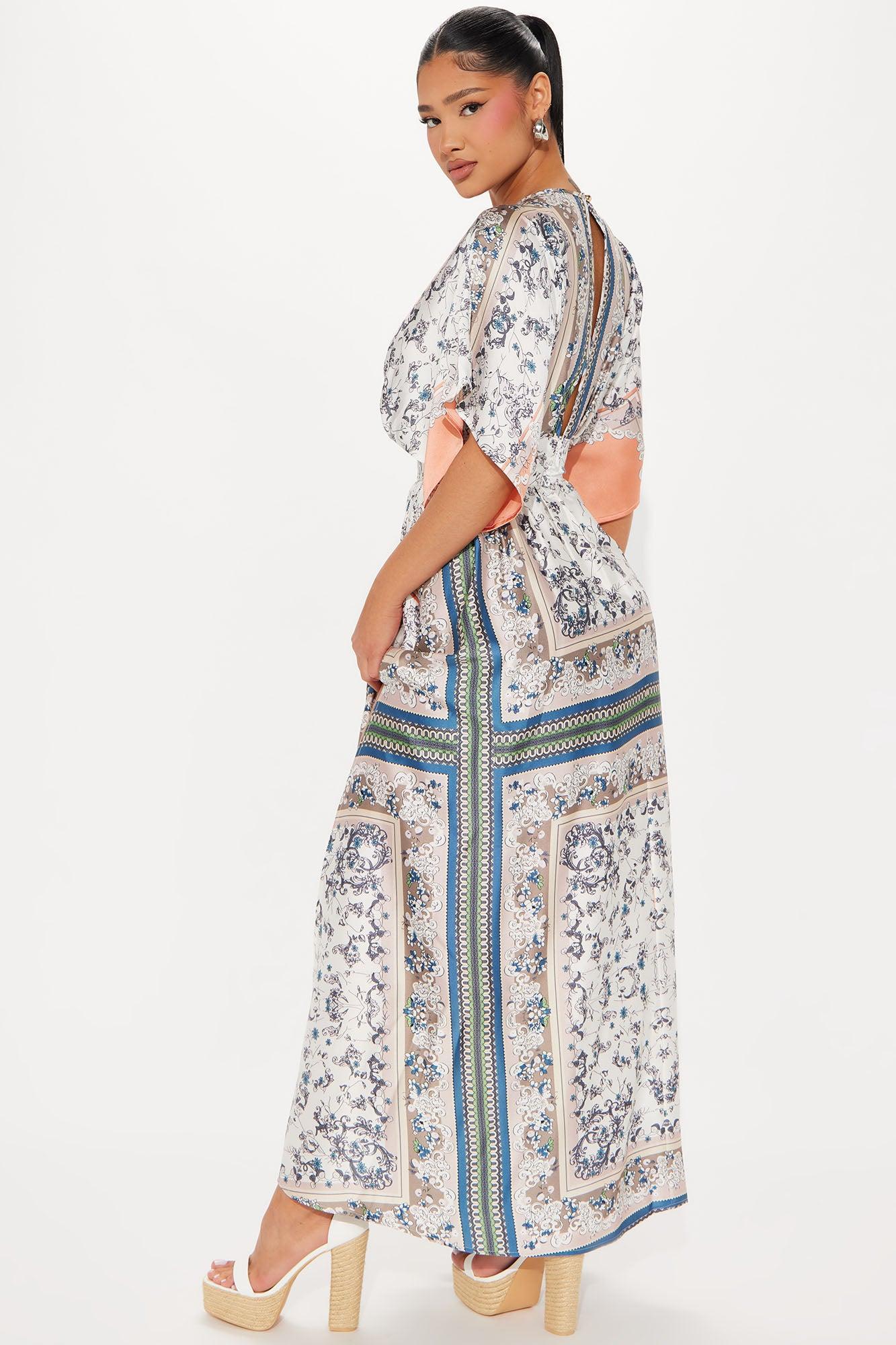 Ashley Satin Kaftan Maxi Dress - Blue/combo Product Image
