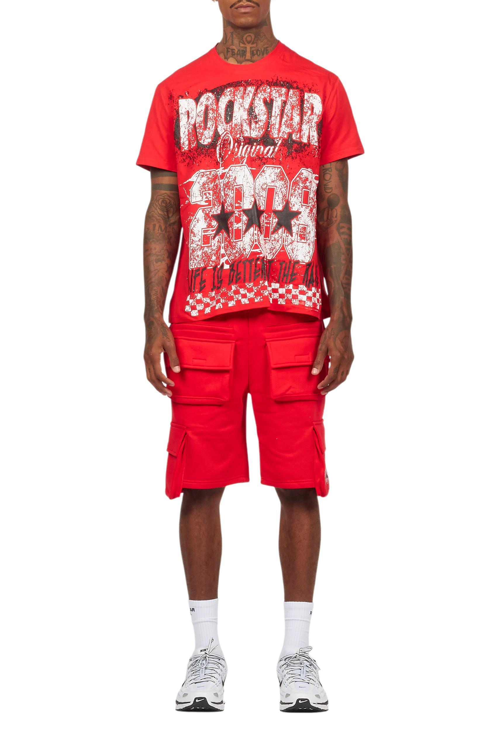 Racing Grung Red/Black T-Shirt Cargo Shorts Set Male Product Image