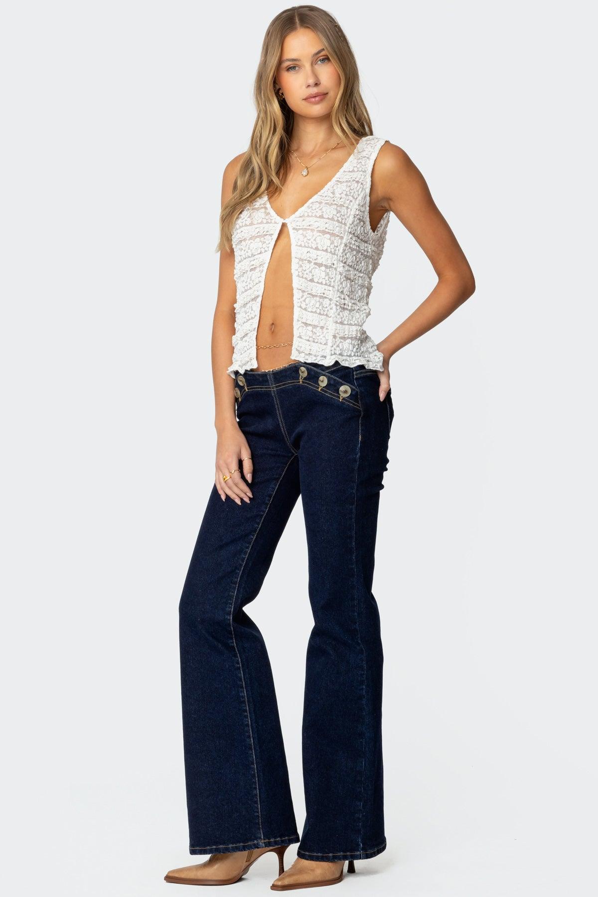 Evolet Sheer Lace Split Front Top Product Image