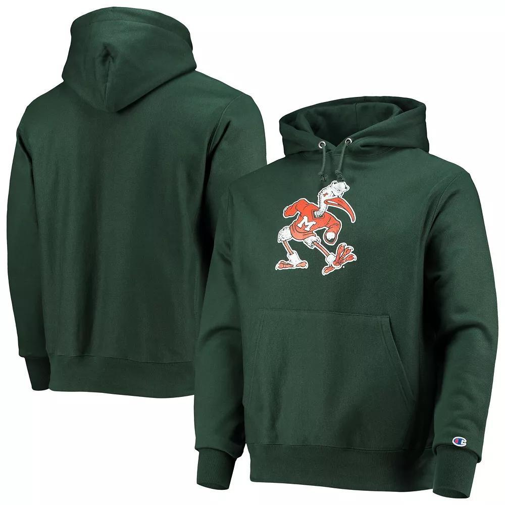 Men's Champion Green Miami Hurricanes Vault Logo Reverse Weave Pullover Hoodie, Size: Small Product Image