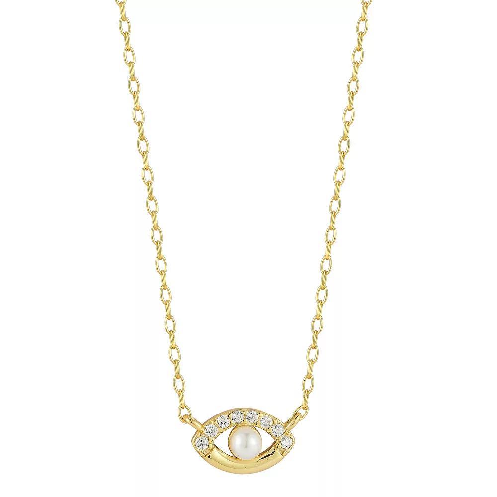 Sunkissed Sterling Cubic Zirconia & Freshwater Cultured Pearl Eye Necklace, Women's, Size: 18", Gold Tone Product Image