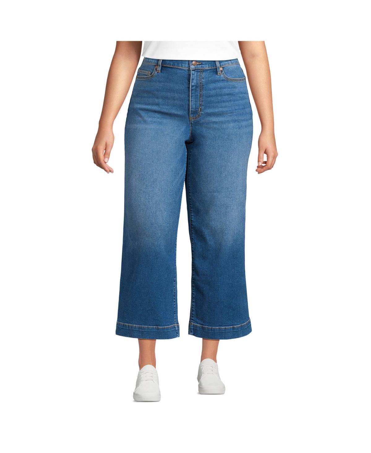 Plus Size Lands' End High-Rise Wide Leg Crop Jeans, Women's, Size: 18 W, Blue Tide Blue Product Image