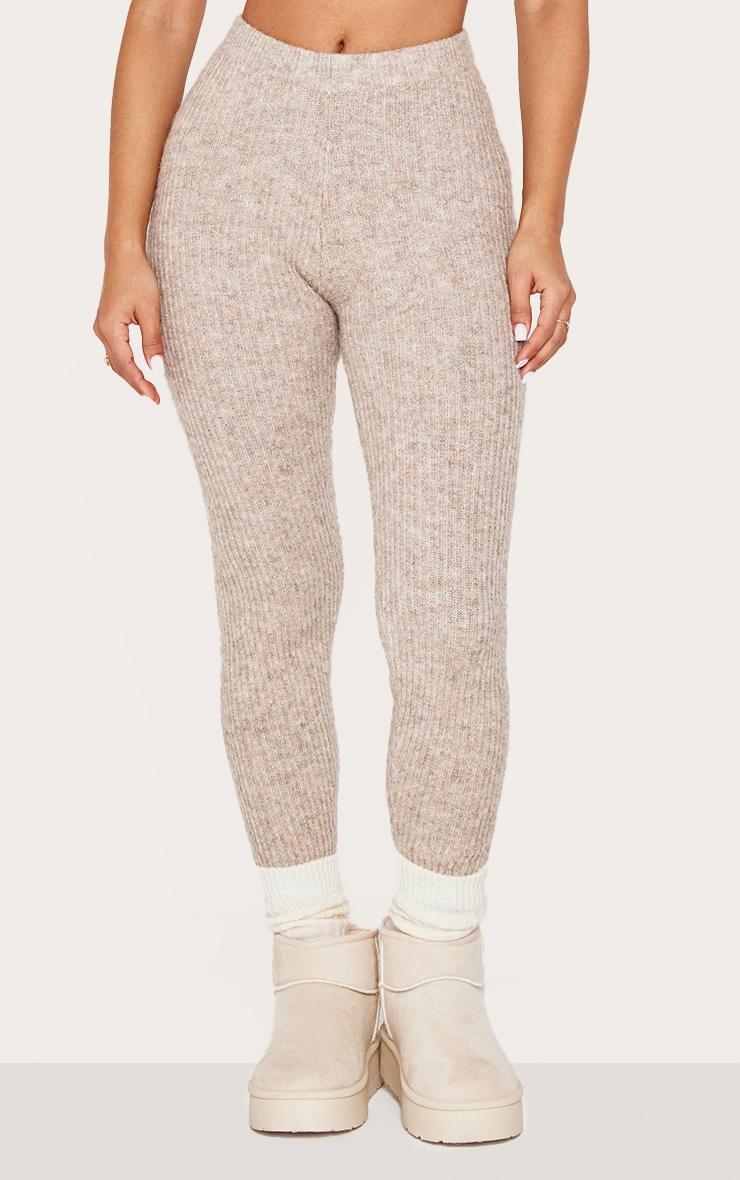 Petite Taupe Rib Knit Leggings Product Image