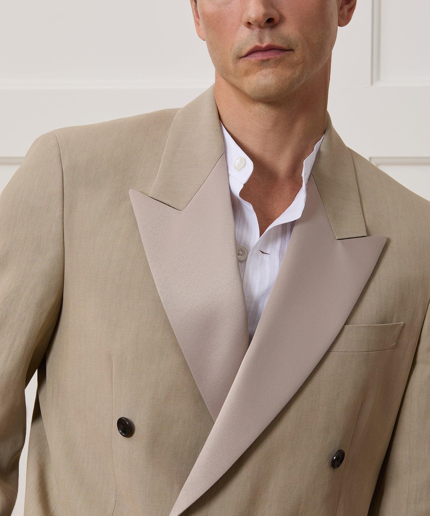 Italian Relaxed Sueded Linen Double-Breasted Tuxedo Jacket Product Image