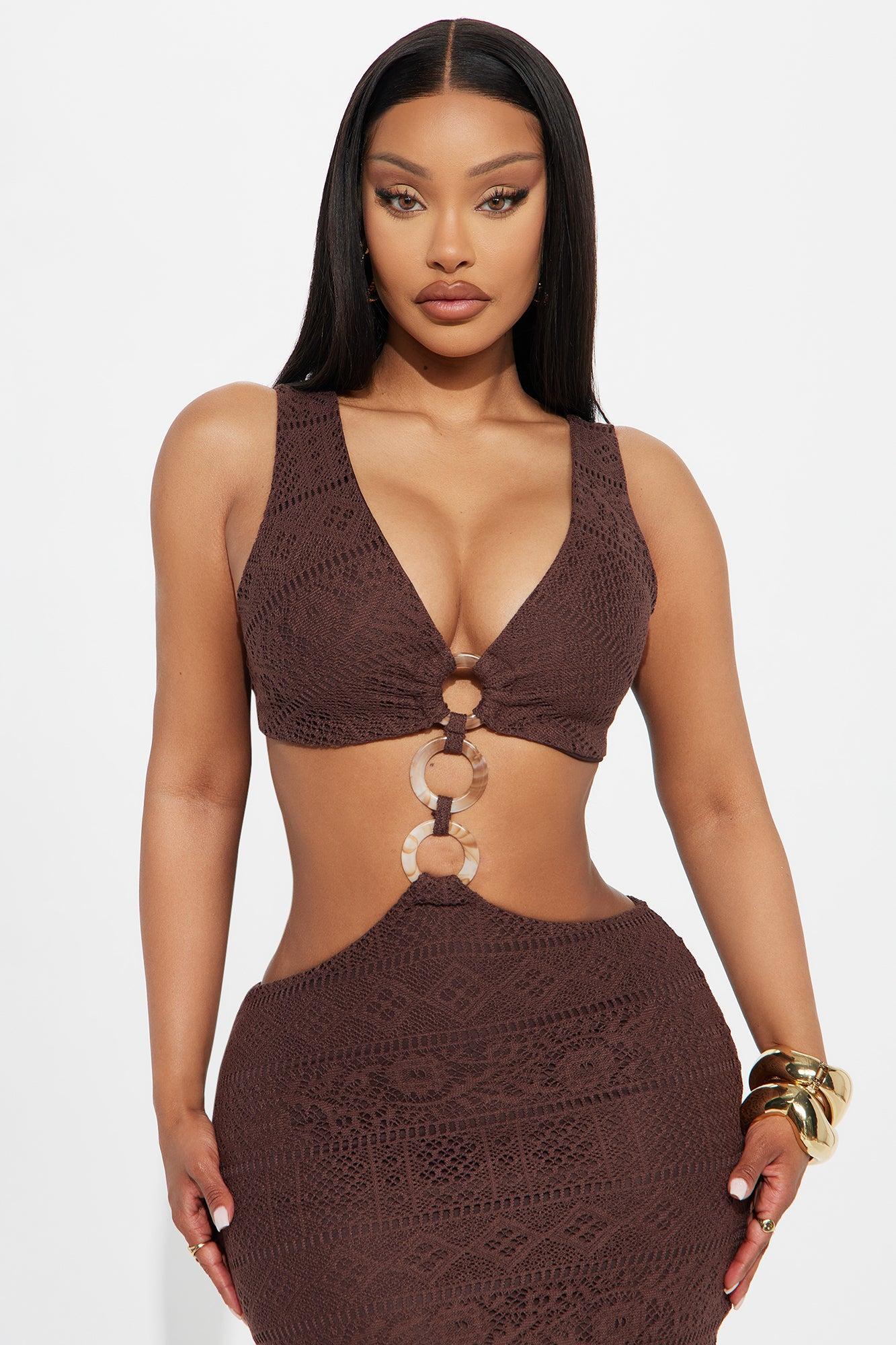 Madeline Crochet Cut Out Maxi Dress - Chocolate Product Image
