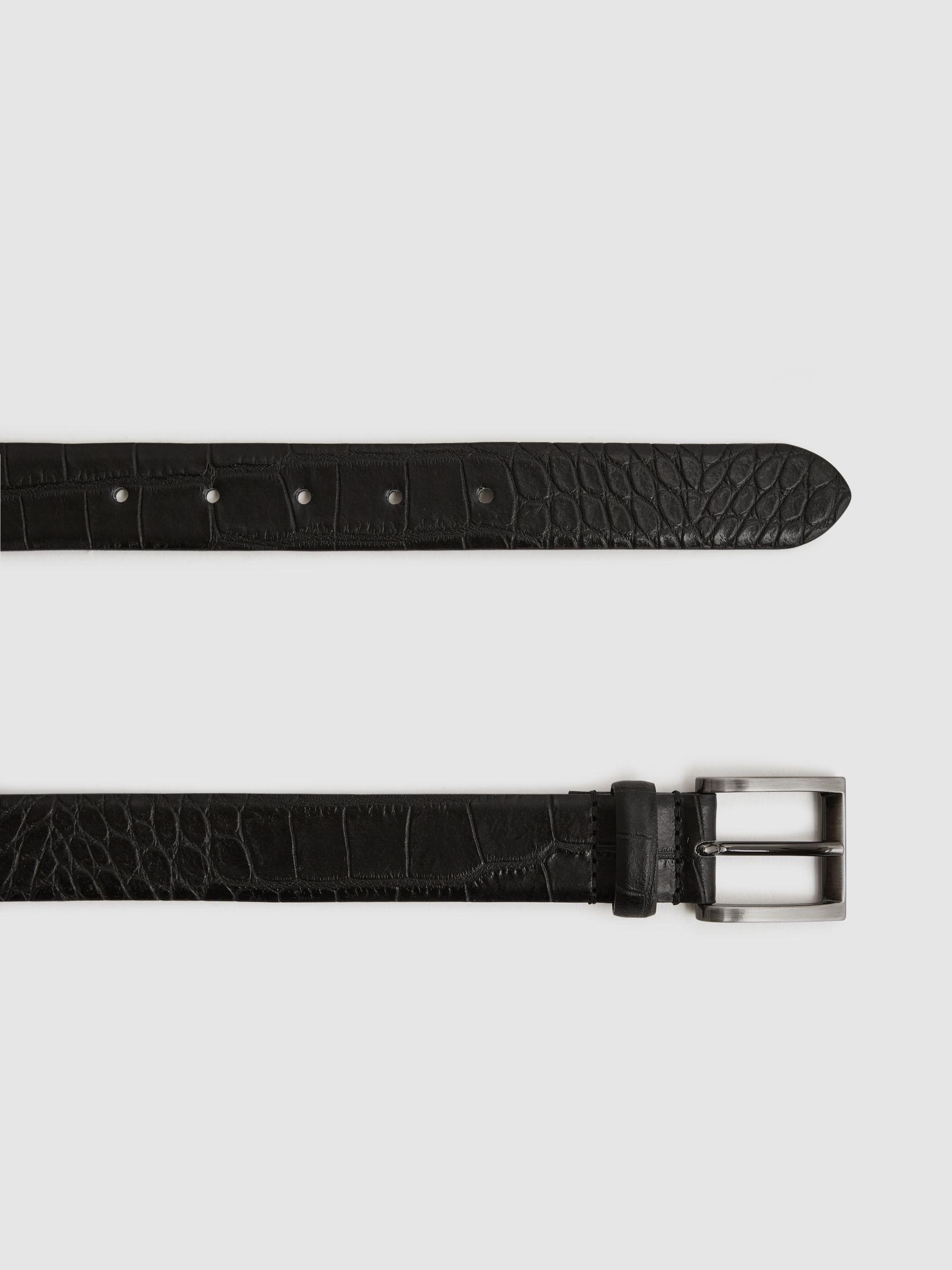 Leather Crocodile Print Belt in Black/Gunmetal Product Image