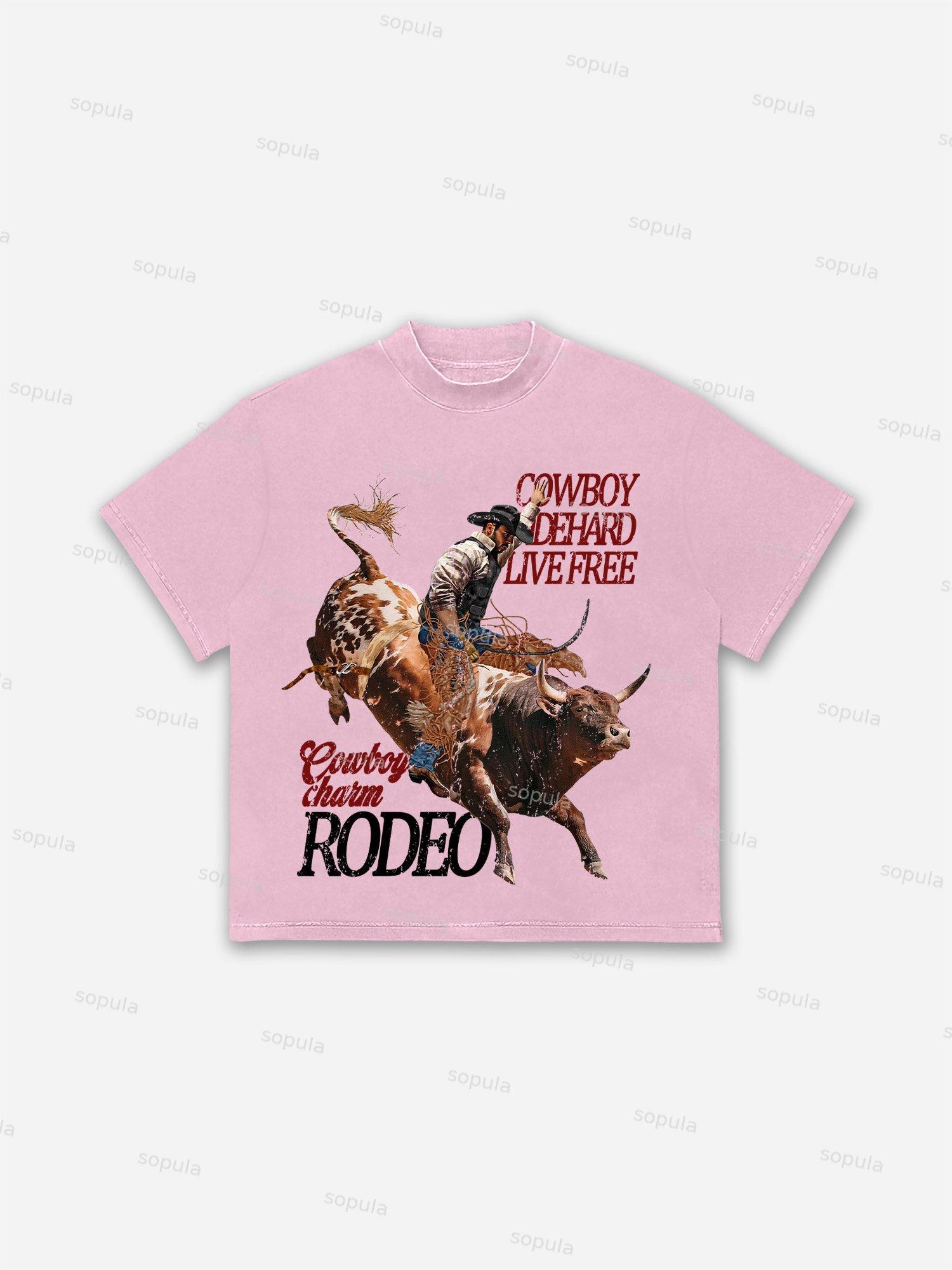 Rodeo Cowboy Charm Print Cotton T-shirt Product Image