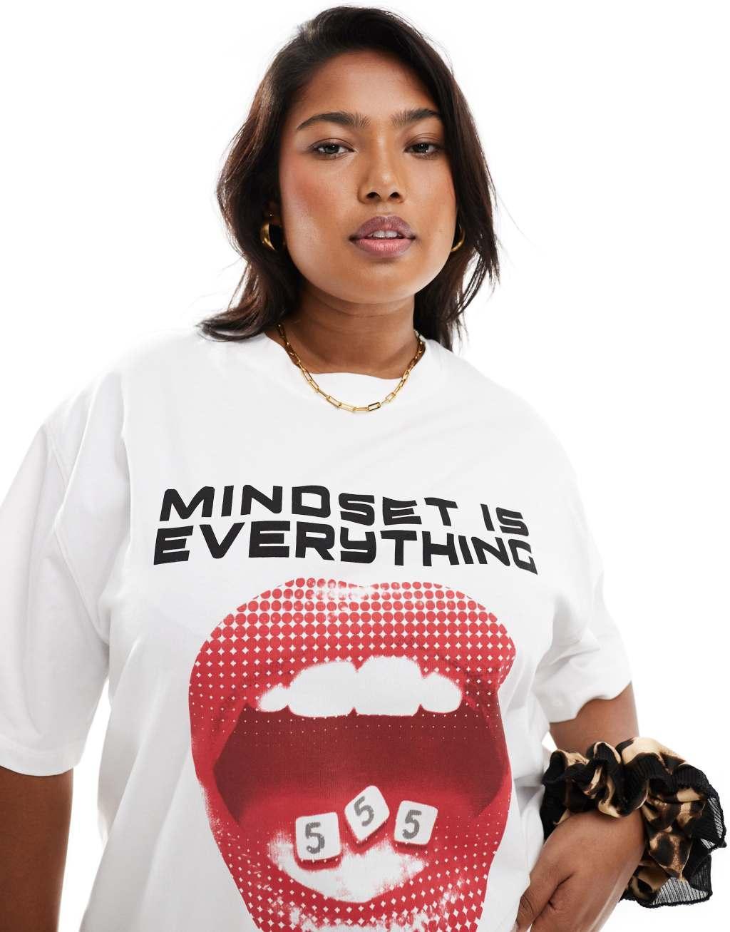 Renee Studio x Holly Wynne exclusive Mindset is Everything mouth motif t-shirt in white Product Image