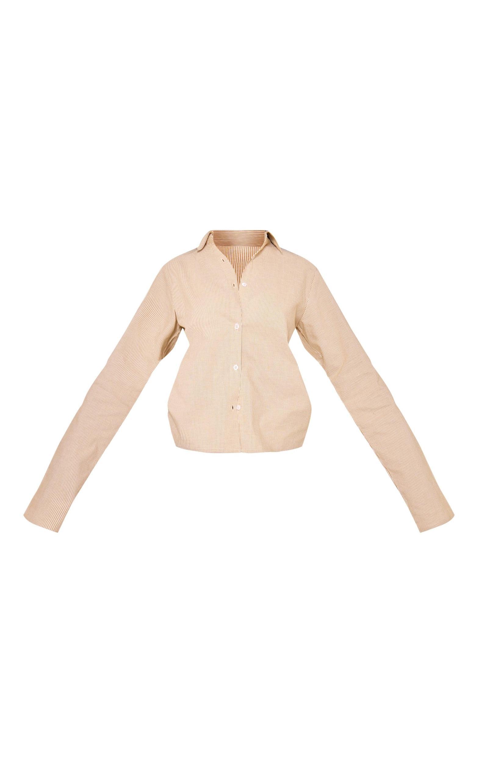 Stone Pinstripe Cotton Fitted Shirt Product Image