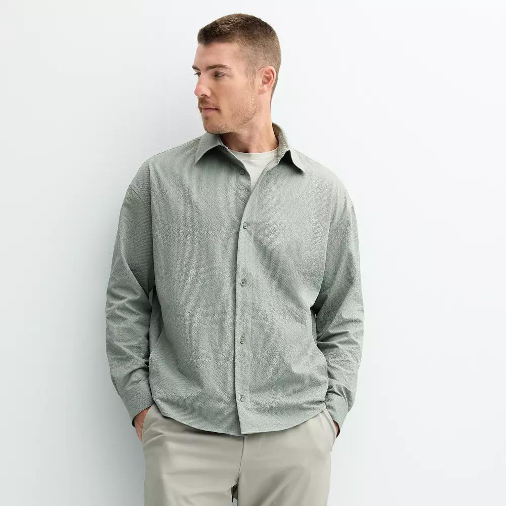 Mens FLX Performance Seersucker Button Down Shirt Green Product Image