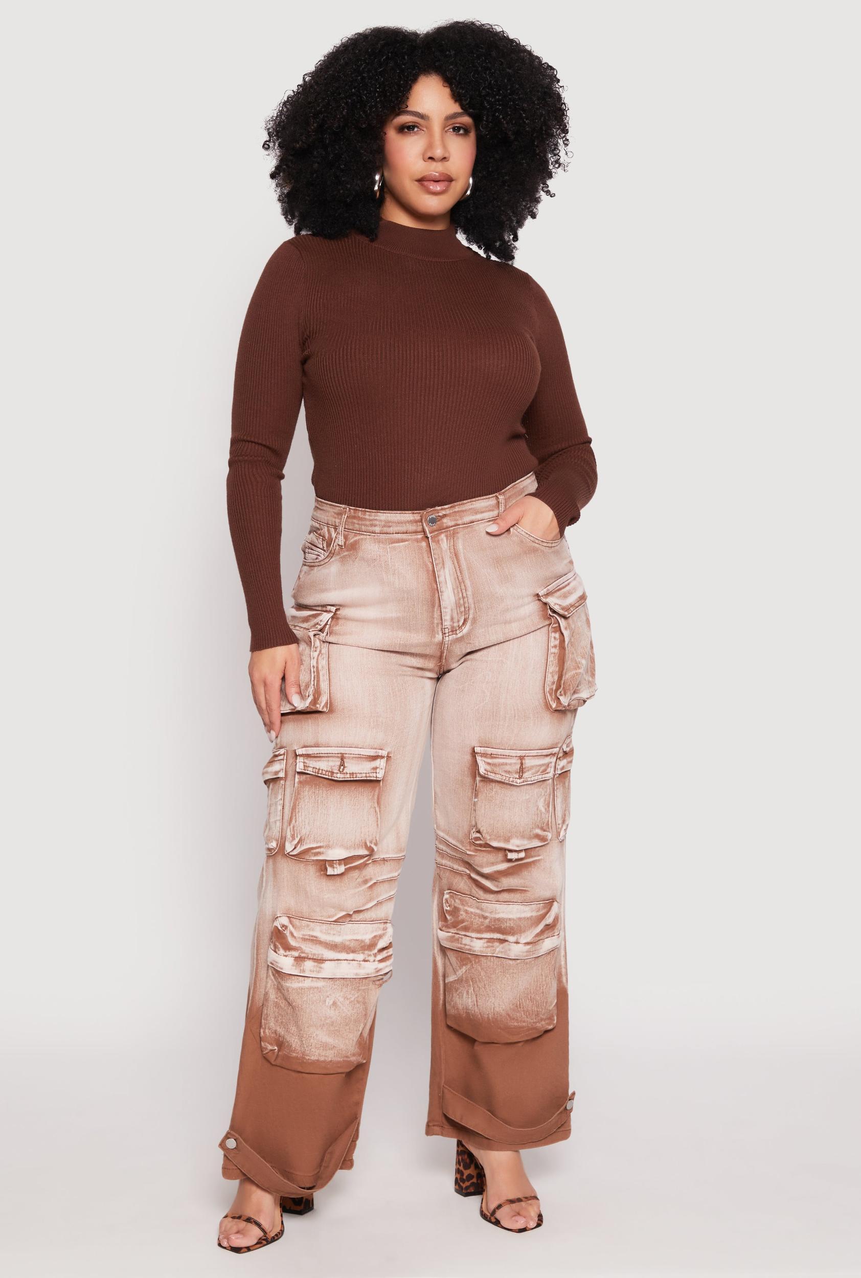 Womens Plus Size Daisy Mineral Wash Cargo Jeans Product Image