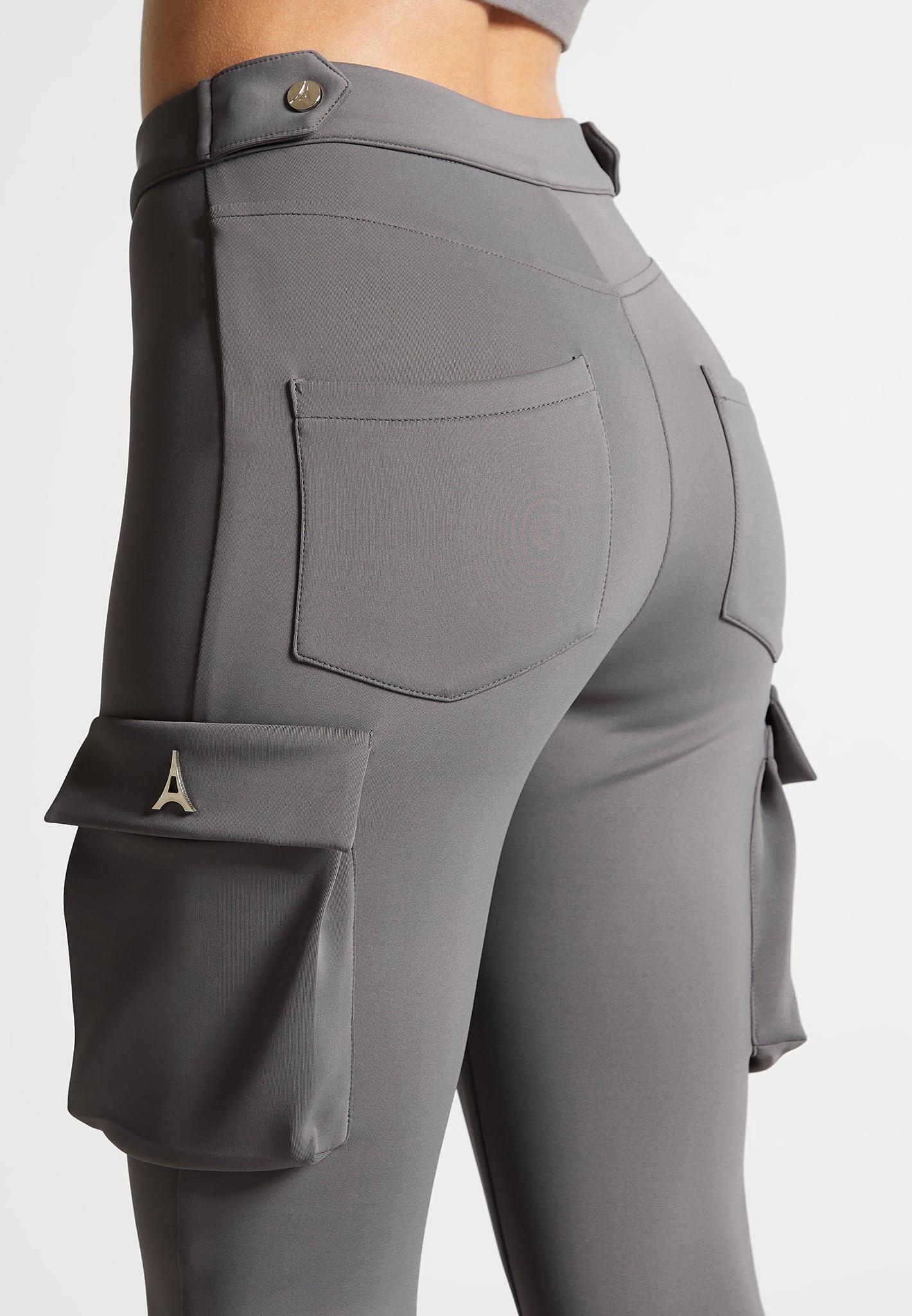 Neoprene Cargo Fit and Flare Leggings - Grey Female Product Image