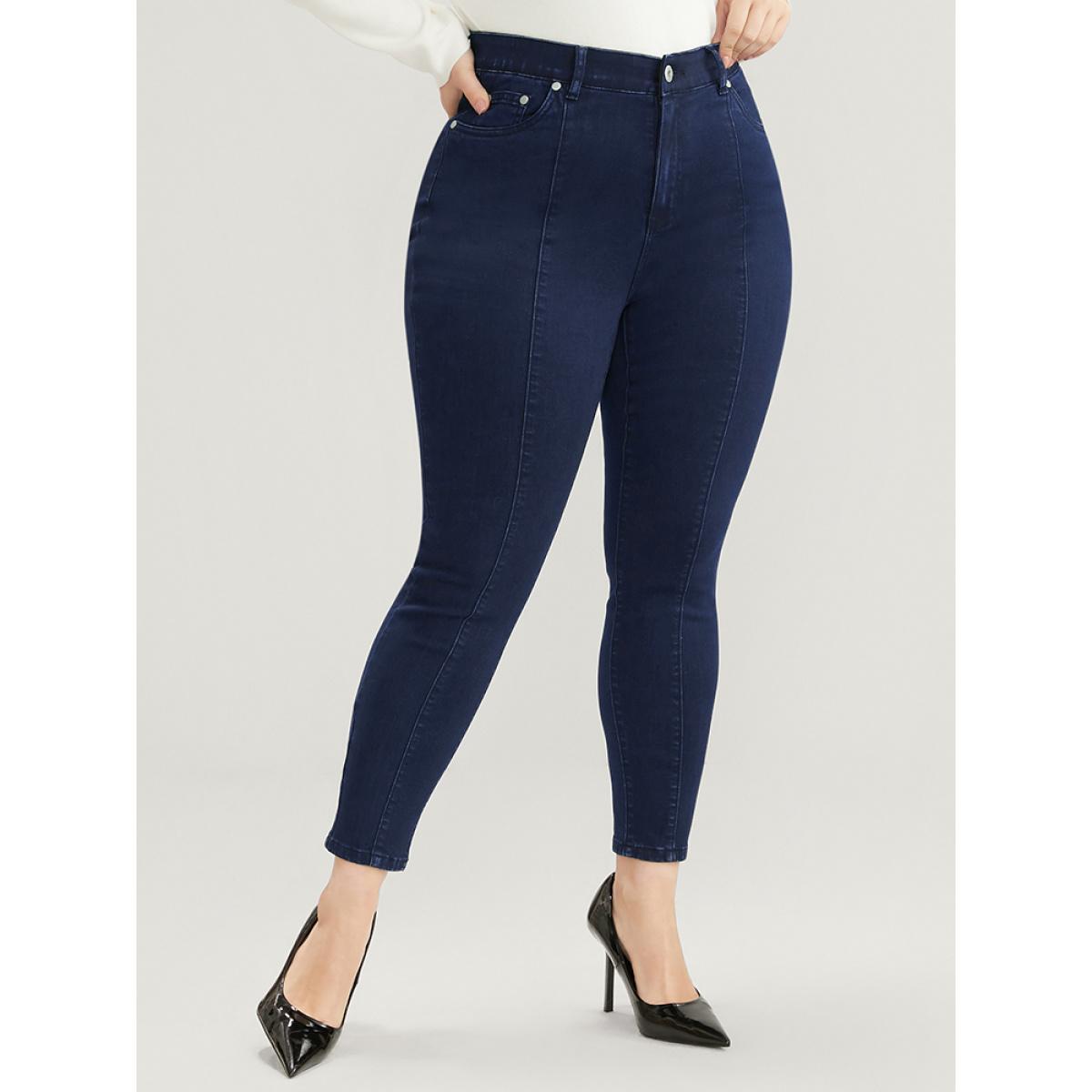 Plus Size Skinny Very Stretchy High Rise Dark Wash Pocket Ankle Jeans Women Indigo Office Plain High stretch Pocket Jeans BloomChic 10/M Product Image