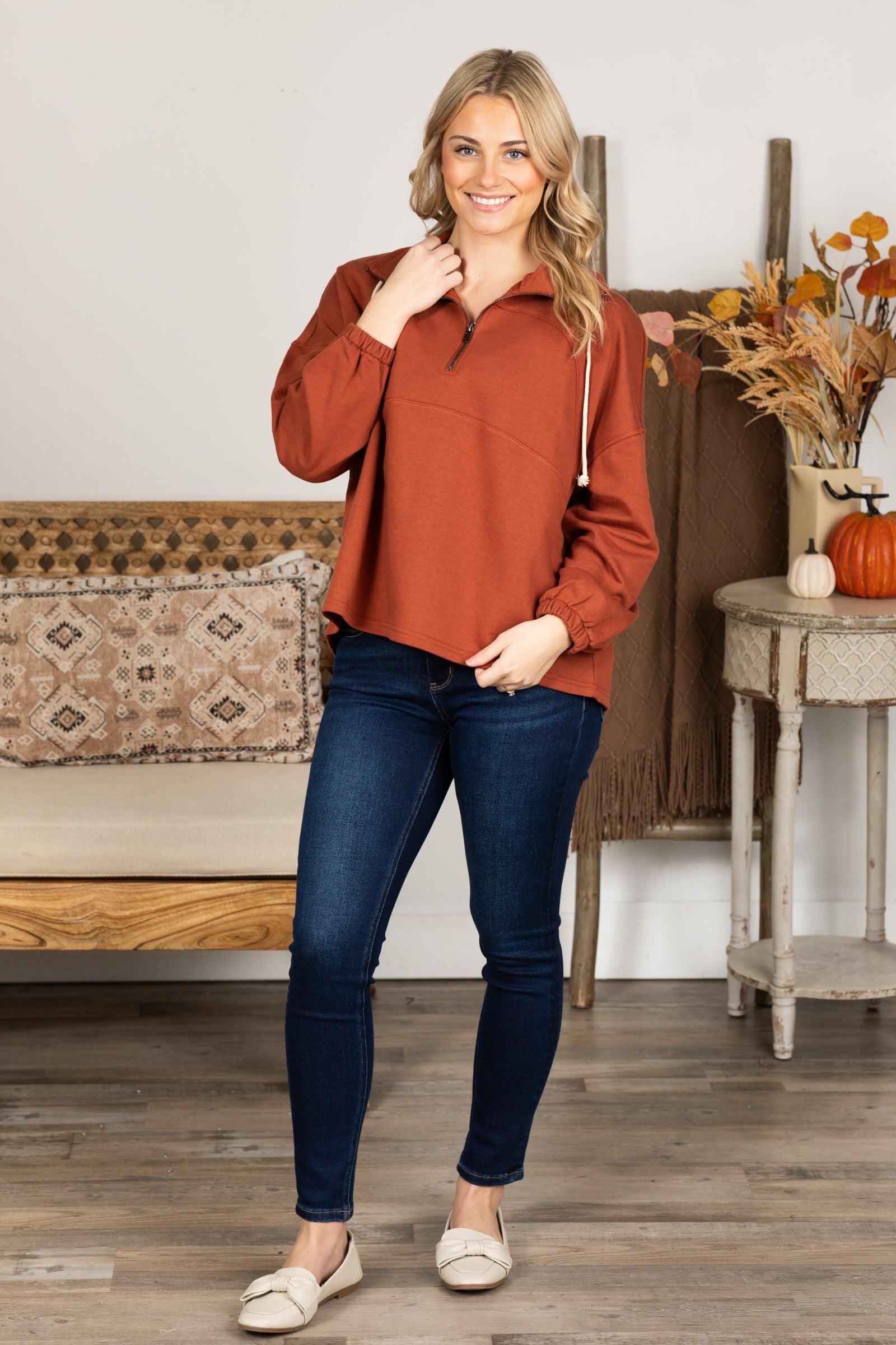 Solid Polar Collar Zip-Up Terry Pullover Product Image