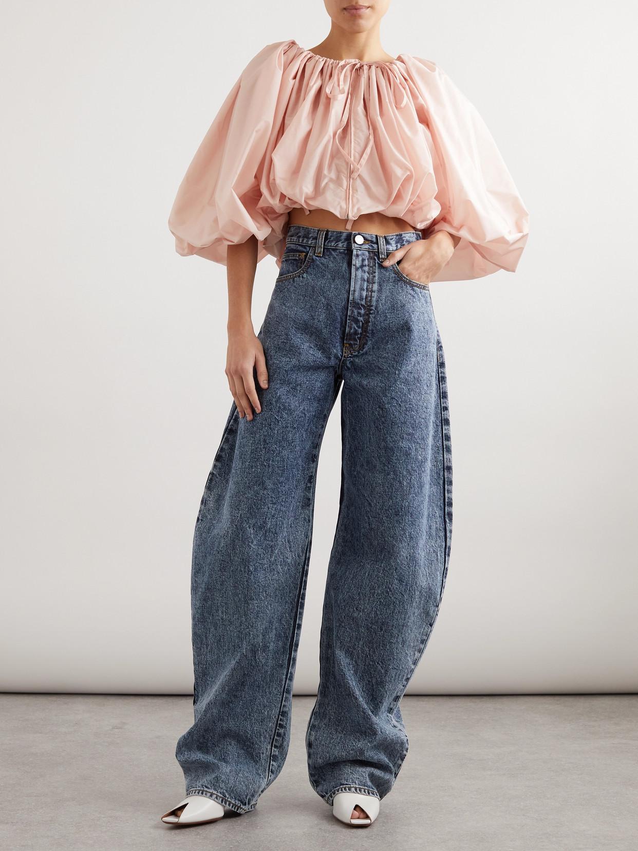 ALAÏA Cropped Gathered Taffeta Blouse In Pink Product Image