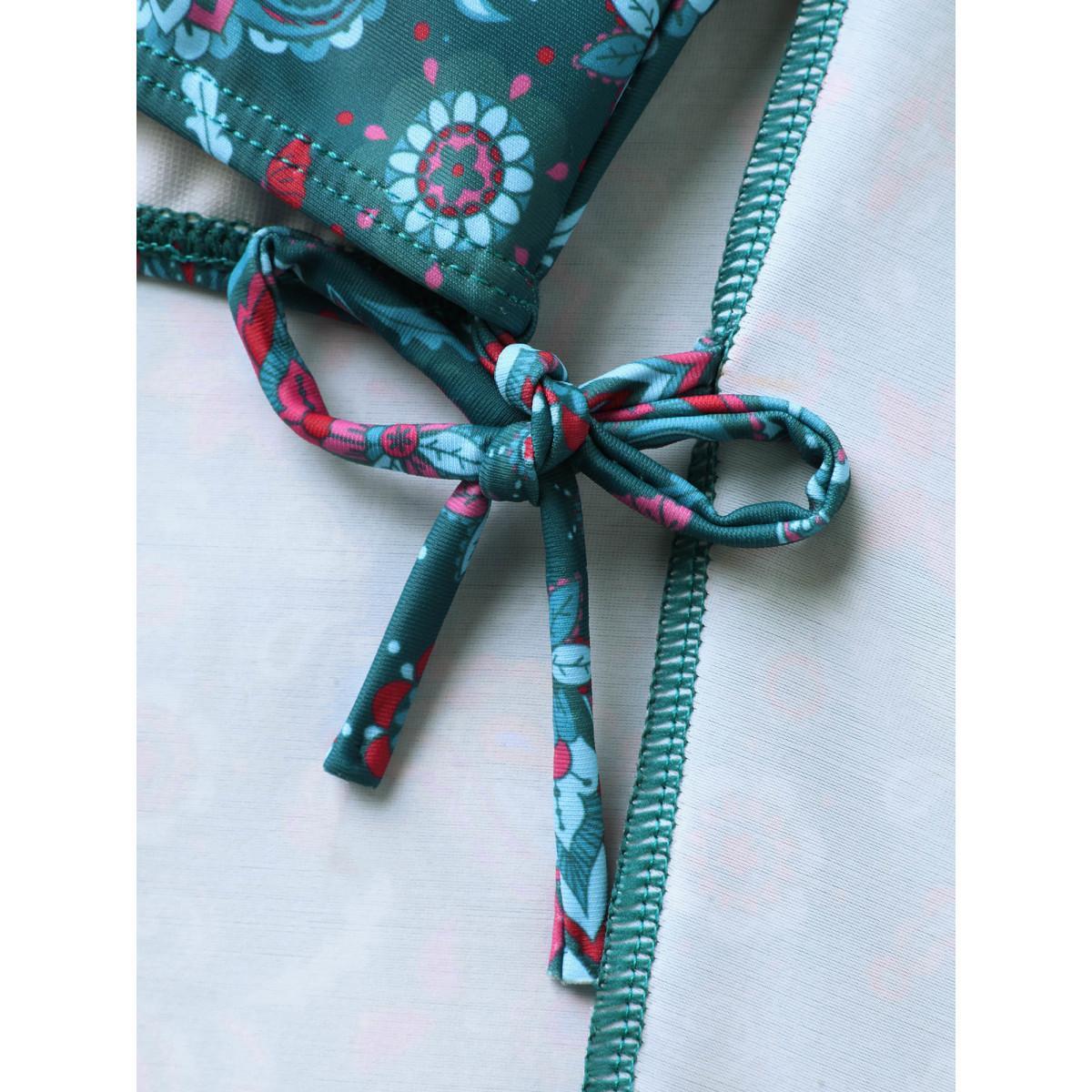 Plus Size Paisley Print Anti Float Tie One-Piece Swimsuit Women's Swimwear Teal Beach Bodycon Overlap Collar High stretch Curve Swim Dresses BloomChic 26/4X Product Image
