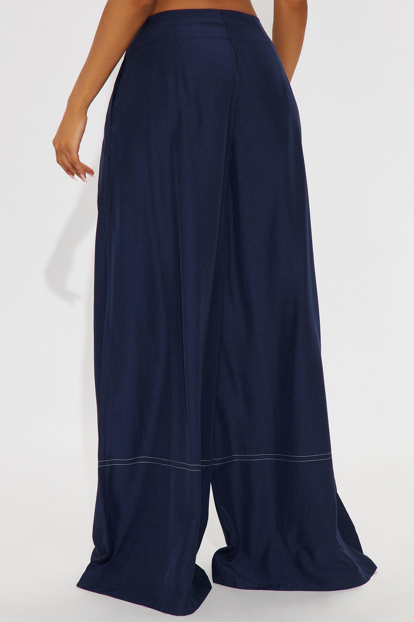 Sweet And Simple Lace Up Wide Leg Pant - Navy Product Image